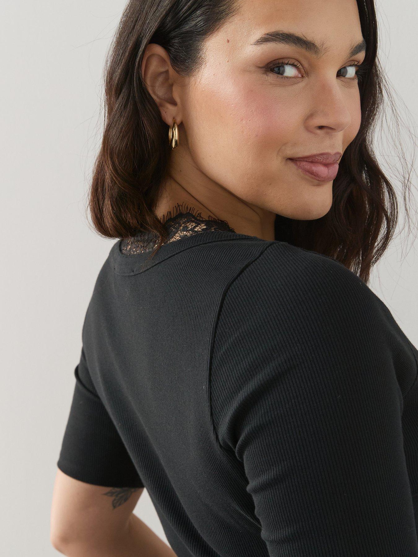 The Very Collection Curve Lace Trim Short Sleeve Top | Very