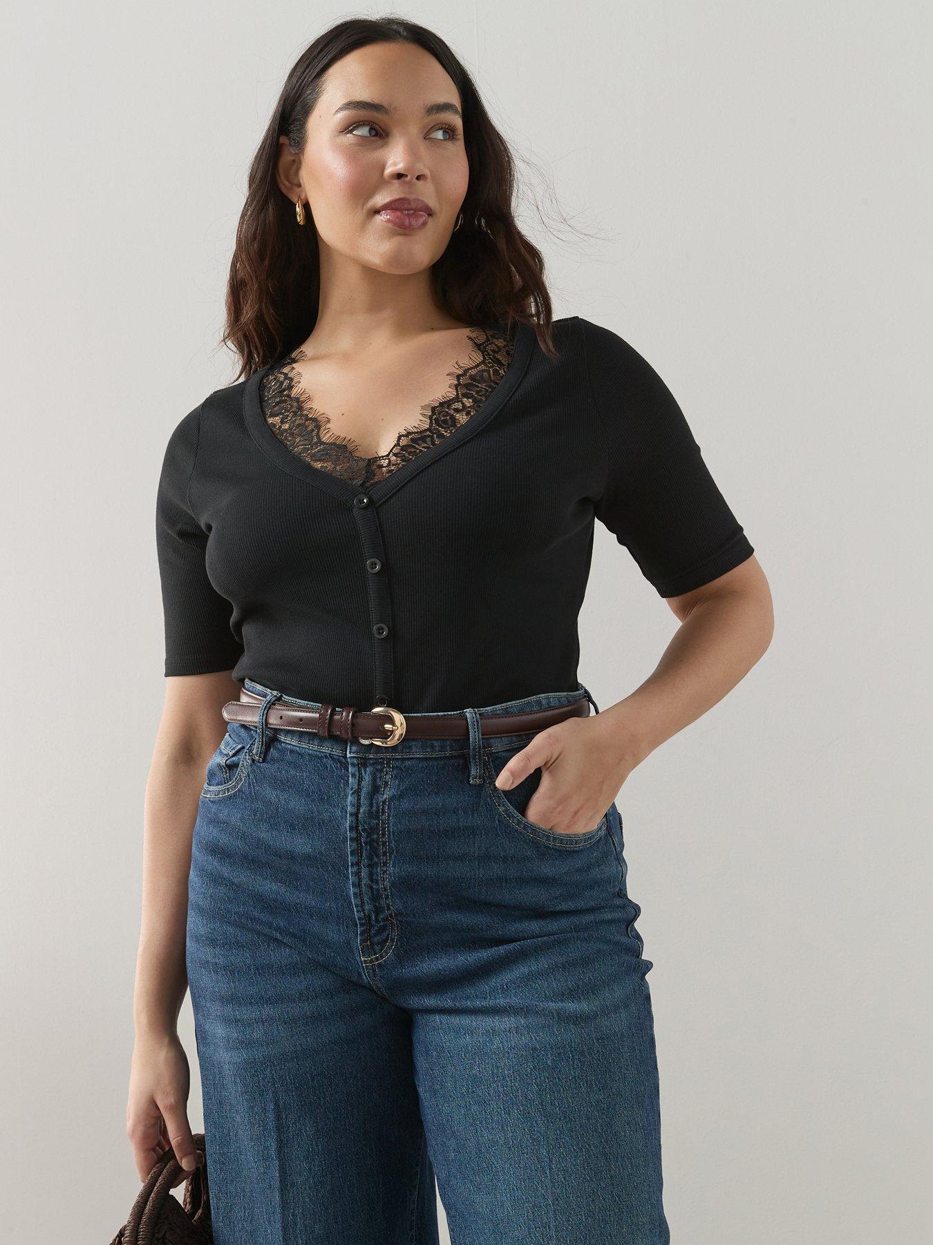 The Very Collection Curve Lace Trim Short Sleeve Top | Very
