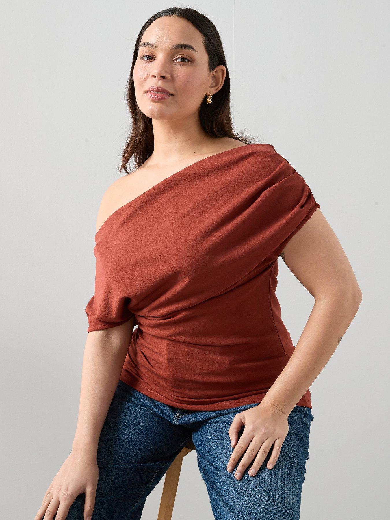 The Very Collection Curve Off Shoulder Drape Tunic - Terracotta