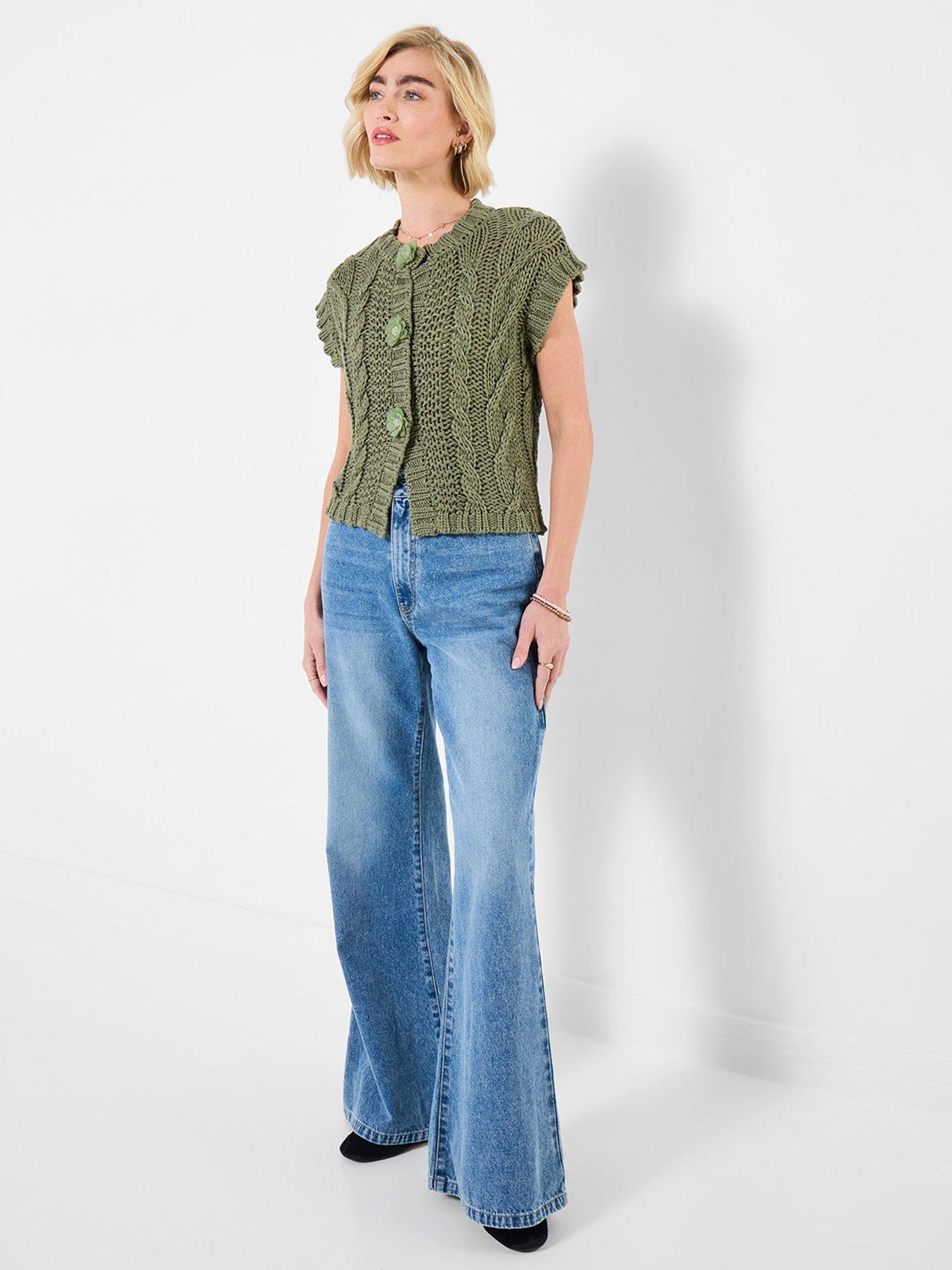 Joe Browns Louisa Sleeveless Cable Knit Cardigan - Khaki Green