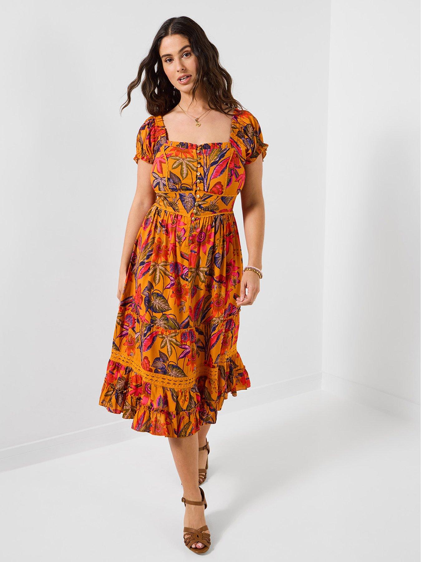 Joe Browns Amelia Printed Midi Dress - Orange