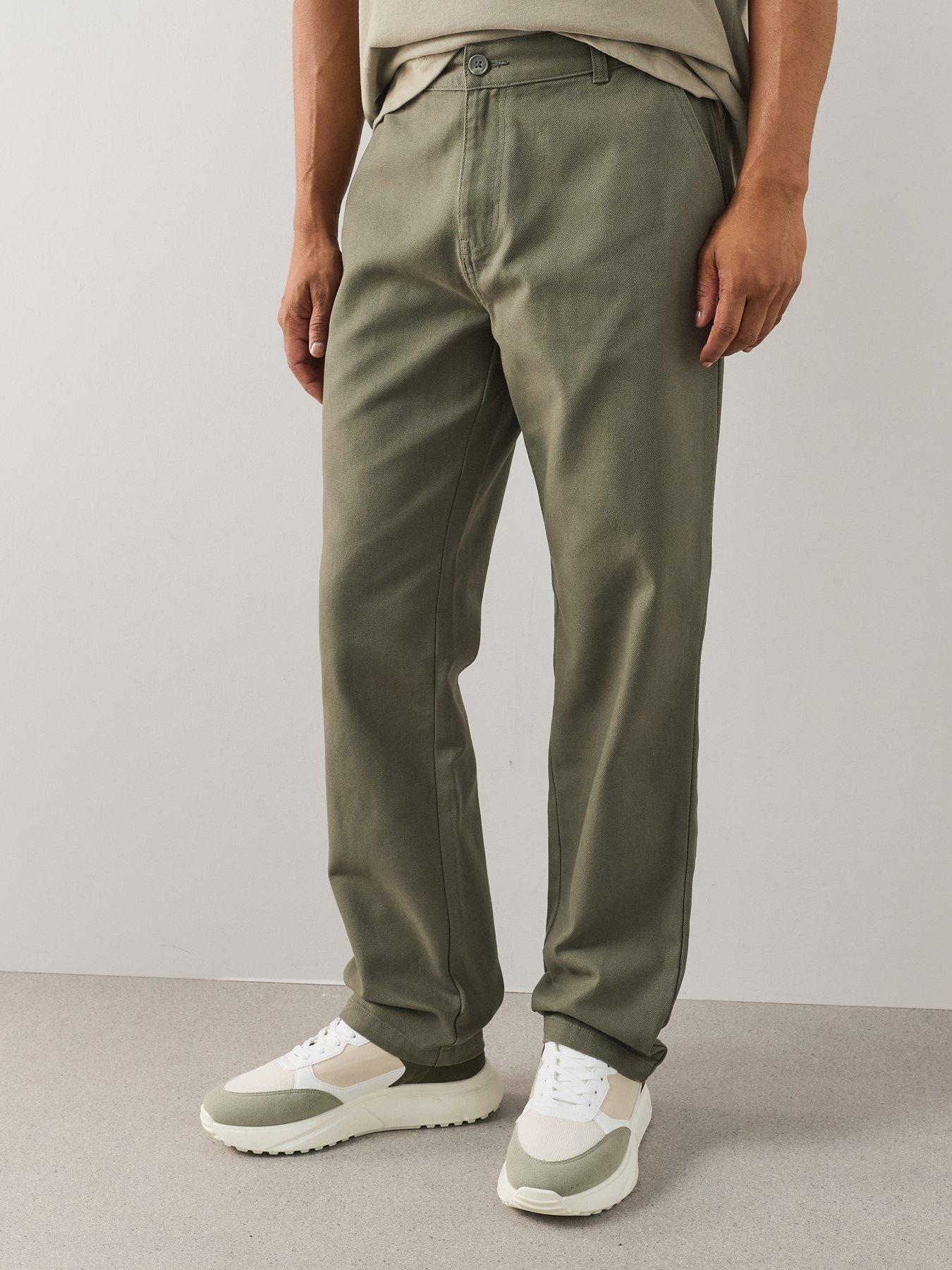 The Very Collection Pure Cotton Canvas Straight Leg Trousers - Dark Khaki