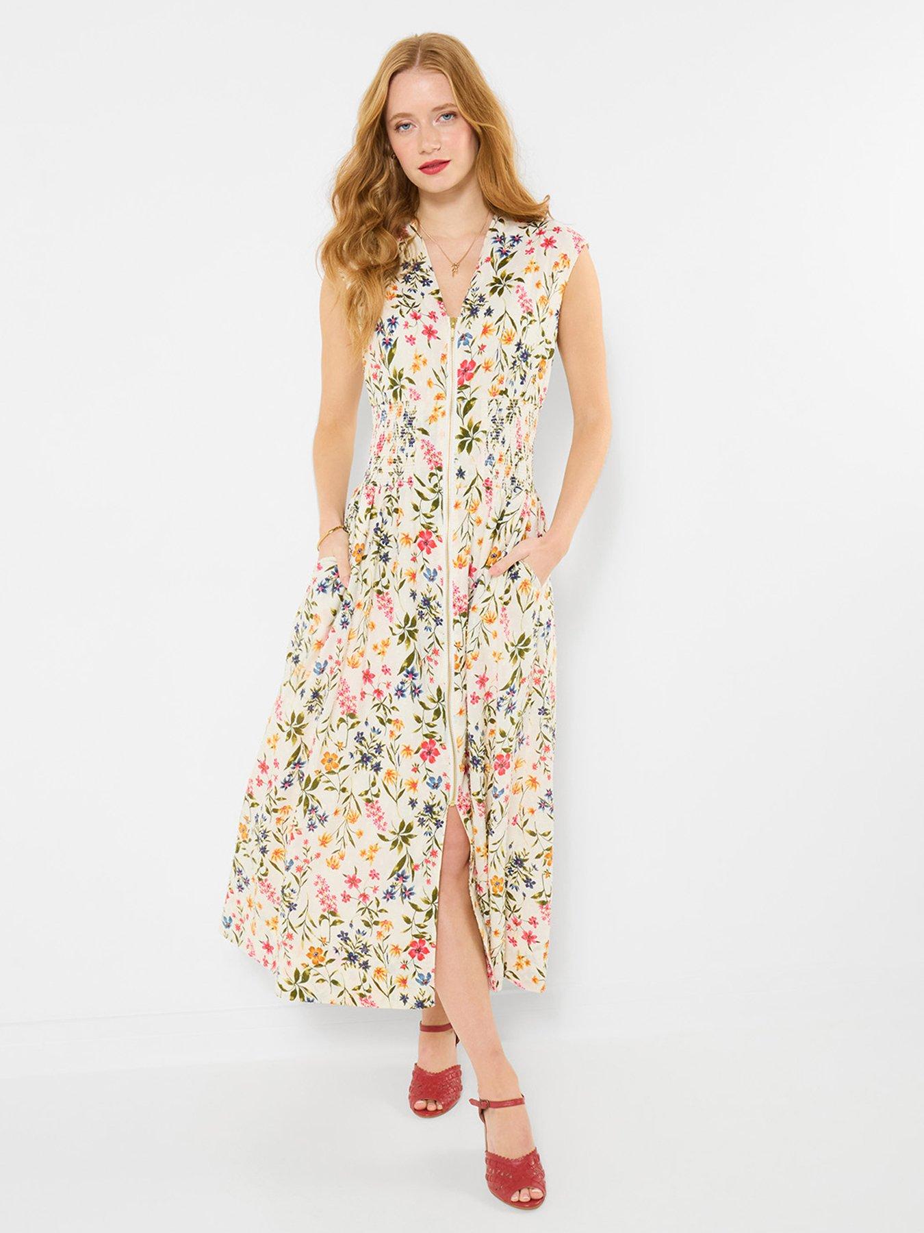 joe brown dresses debenhams Browns Jemima Floral Cotton Dobby Dress - White Bridal Shower Outfits for Ivory Wedding Dresses Size:38 Regular