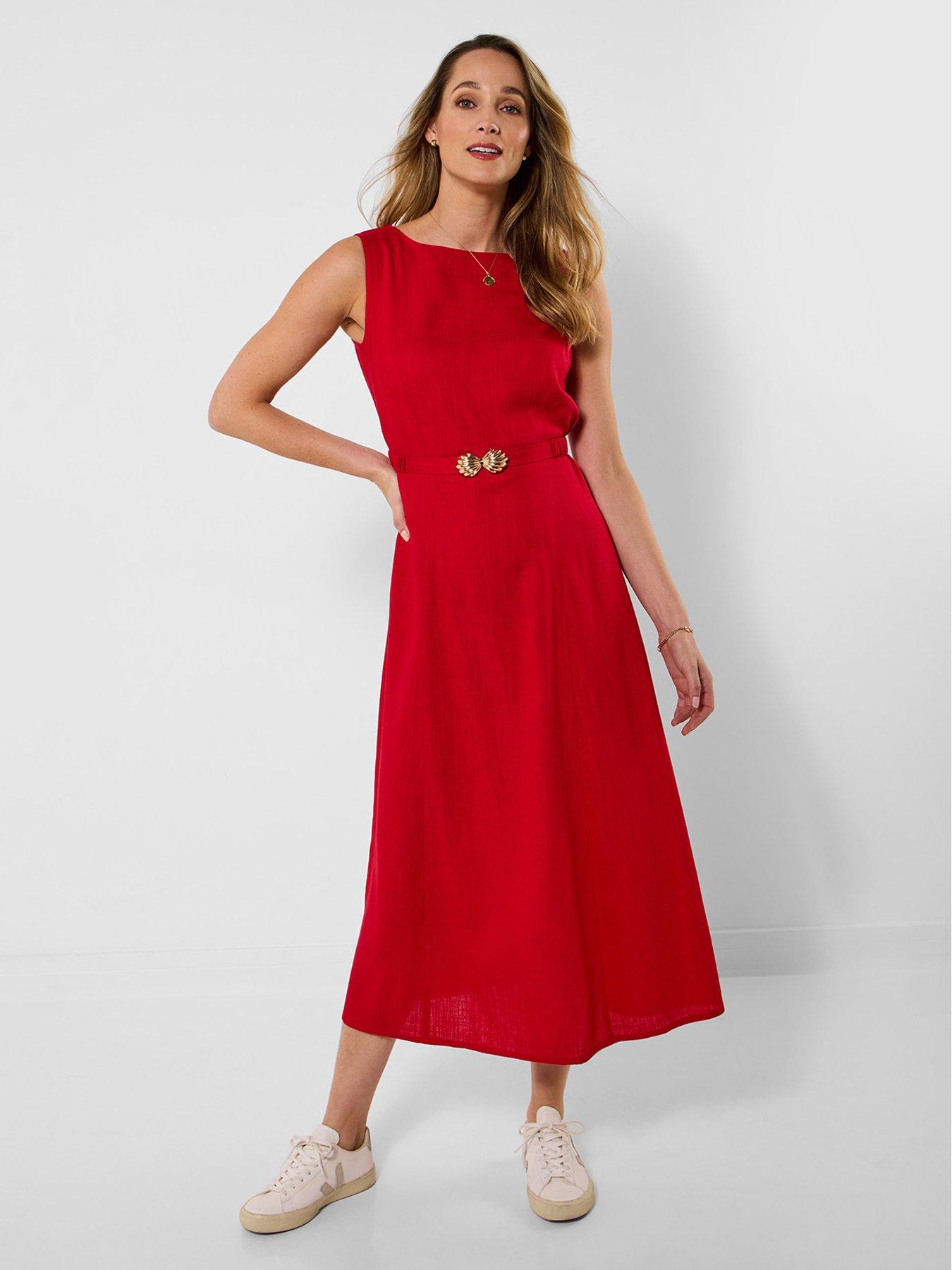 Joe Browns Linen Blend Belted Dress - Red | Very
