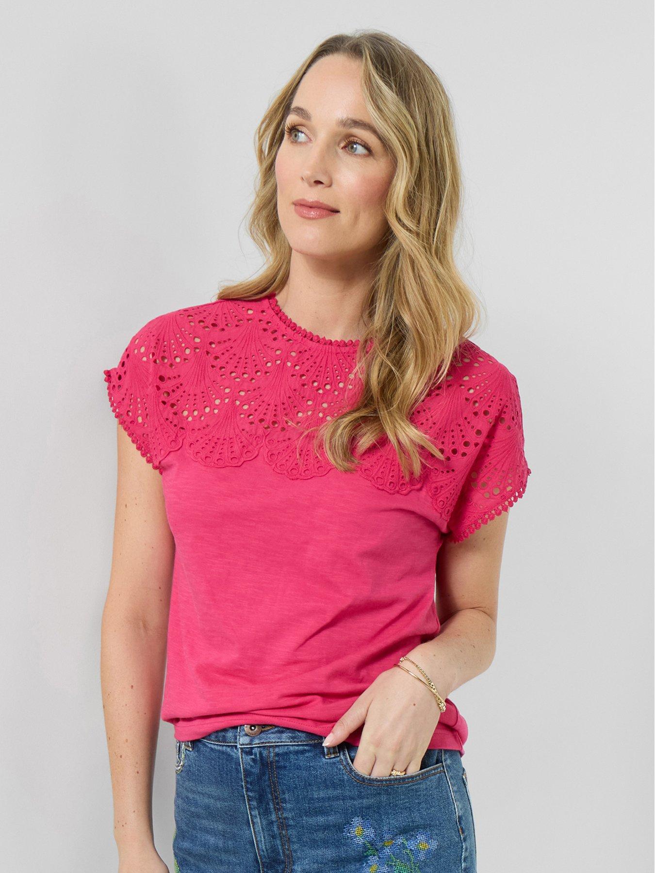 Joe Browns Willow Broderie Neckline T-Shirt - Pink
