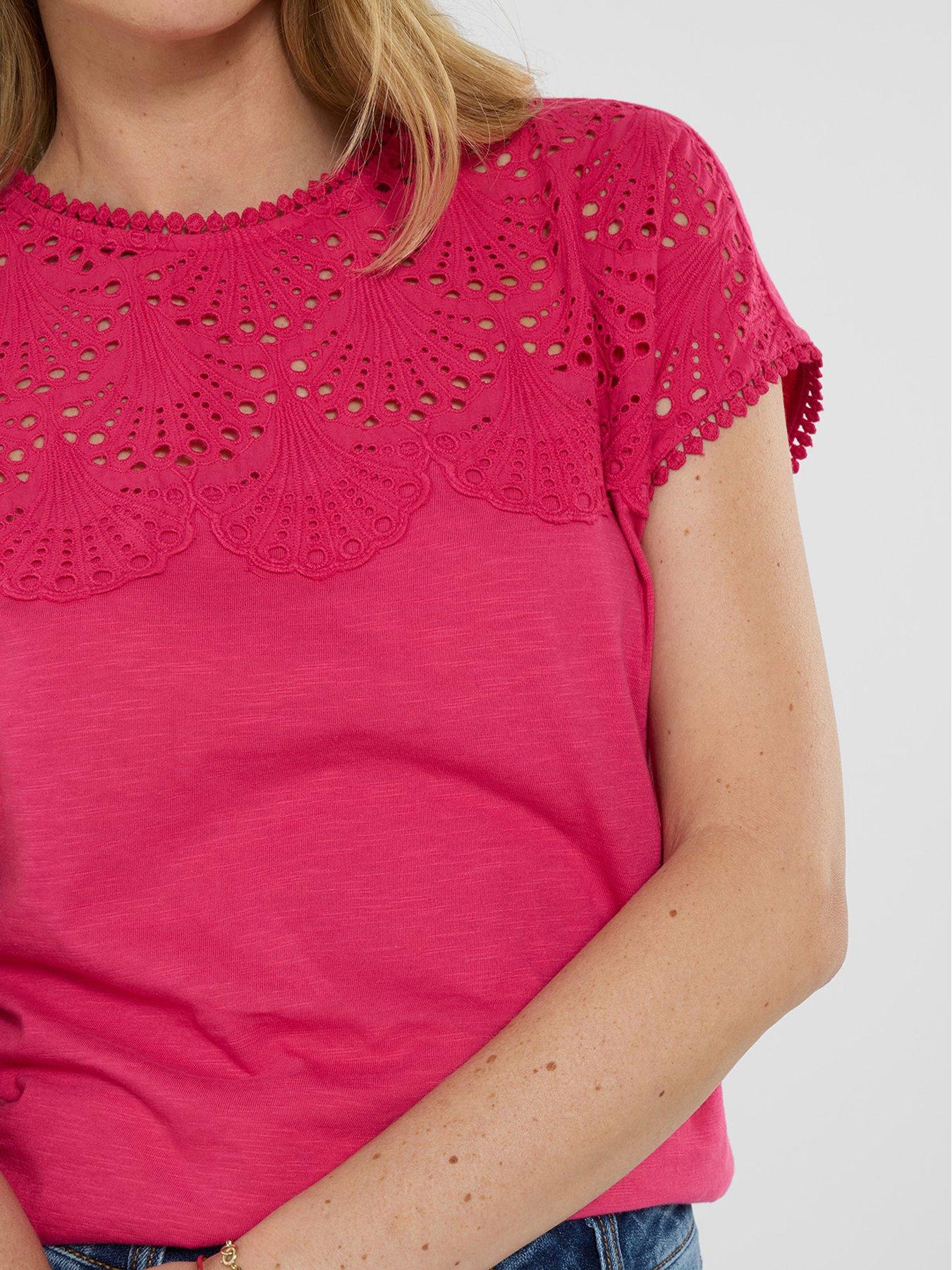 Image 4 of 5 of Joe Browns Willow Broderie Neckline T-Shirt - Pink