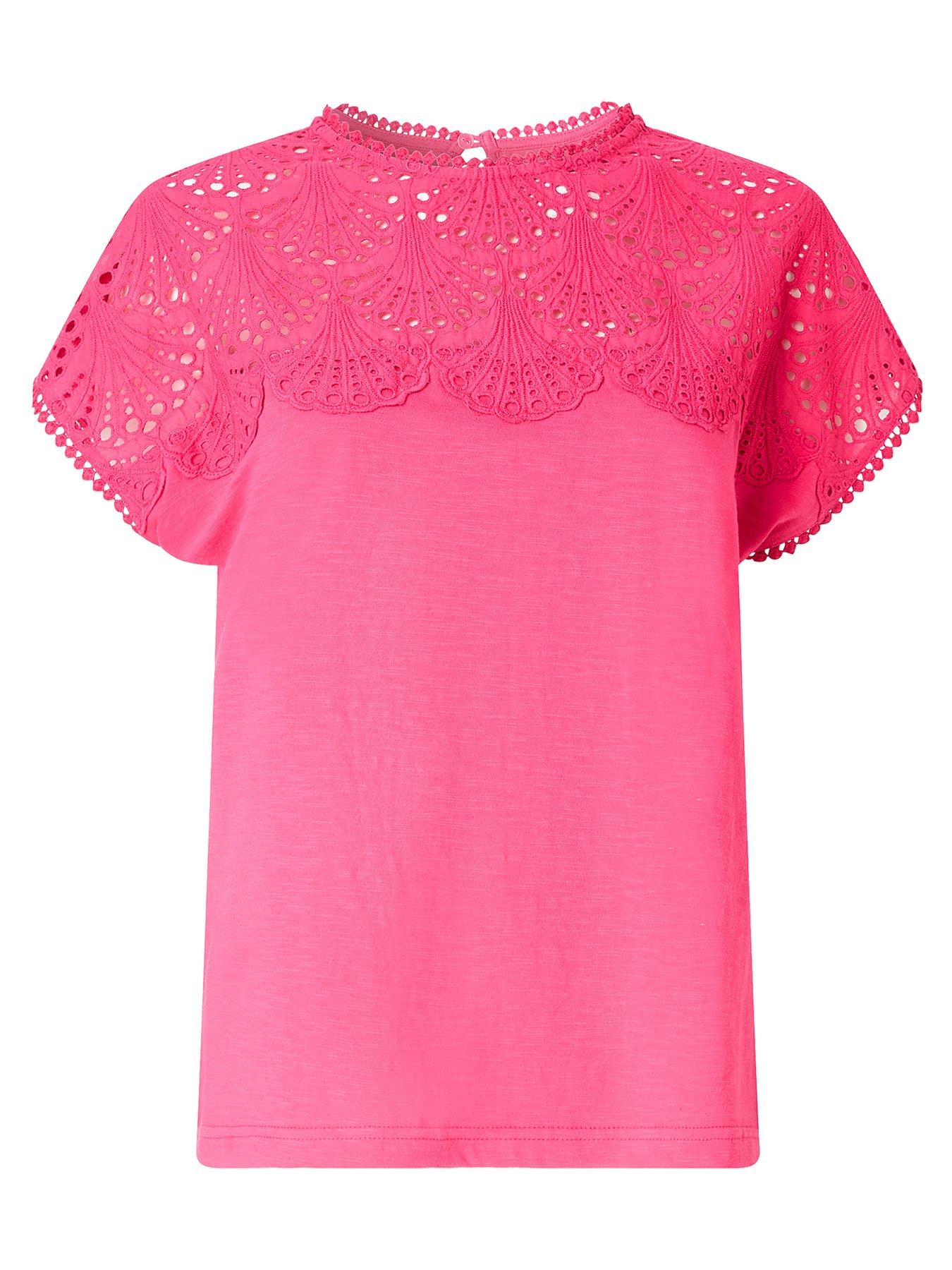 Image 5 of 5 of Joe Browns Willow Broderie Neckline T-Shirt - Pink