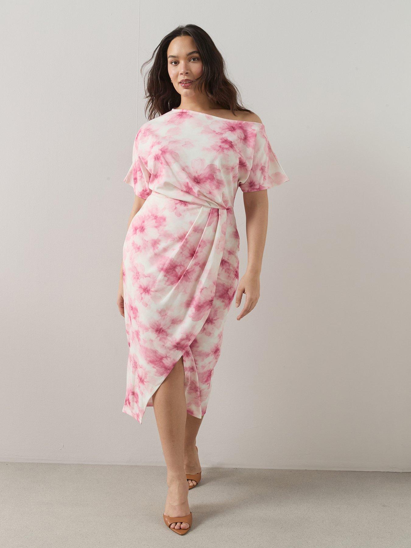 The Very Collection Curve Off Shoulder Drape Midi Dress - Floral Print