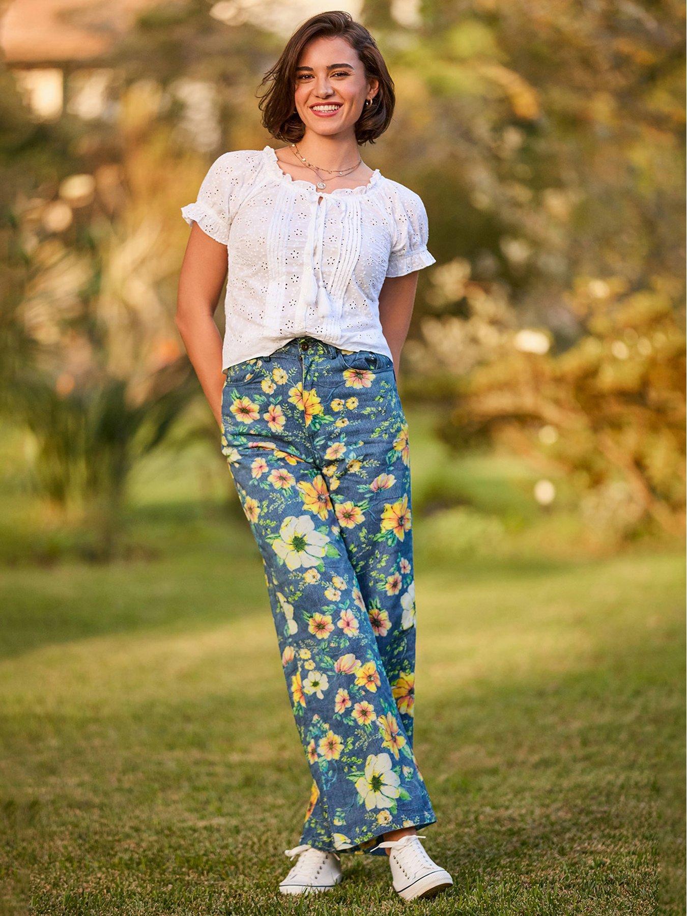 Joe Browns Sierra Printed Floral Wide Leg Trousers - Blue