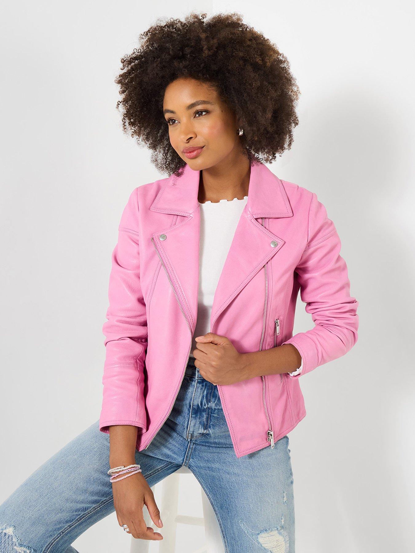 Image 1 of 5 of Joe Browns Pretty In Leather Collared Biker Jacket - Pink