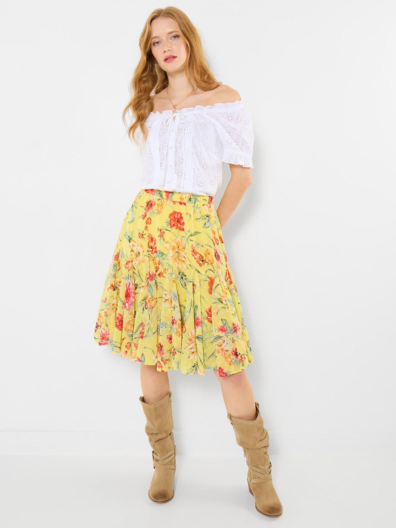 Joe Browns Colette Floral Dobby Godet Skirt - Yellow