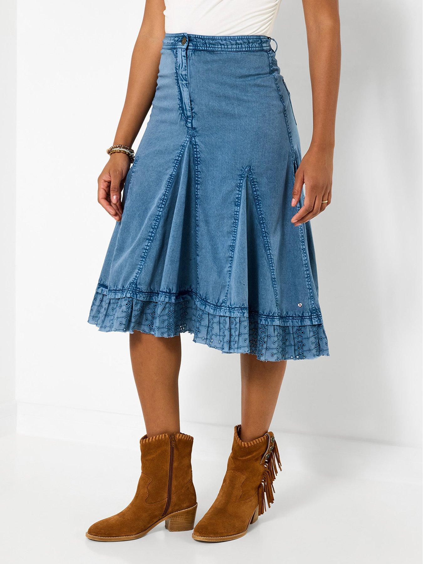 Joe Browns Megan Broderie Trim Godet Skirt - Blue