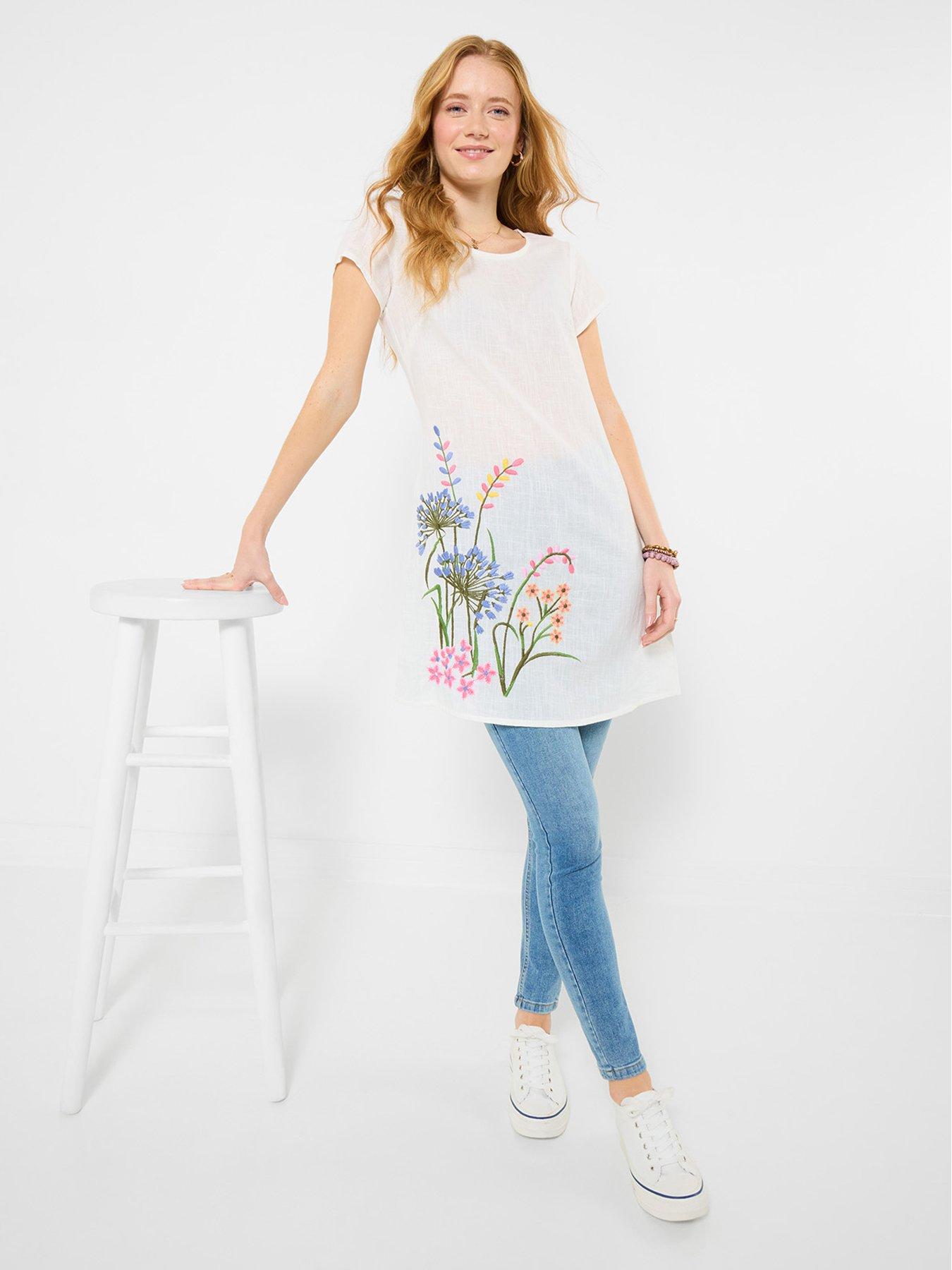 Joe Browns Spring Meadow Embroidered Tunic Top - White