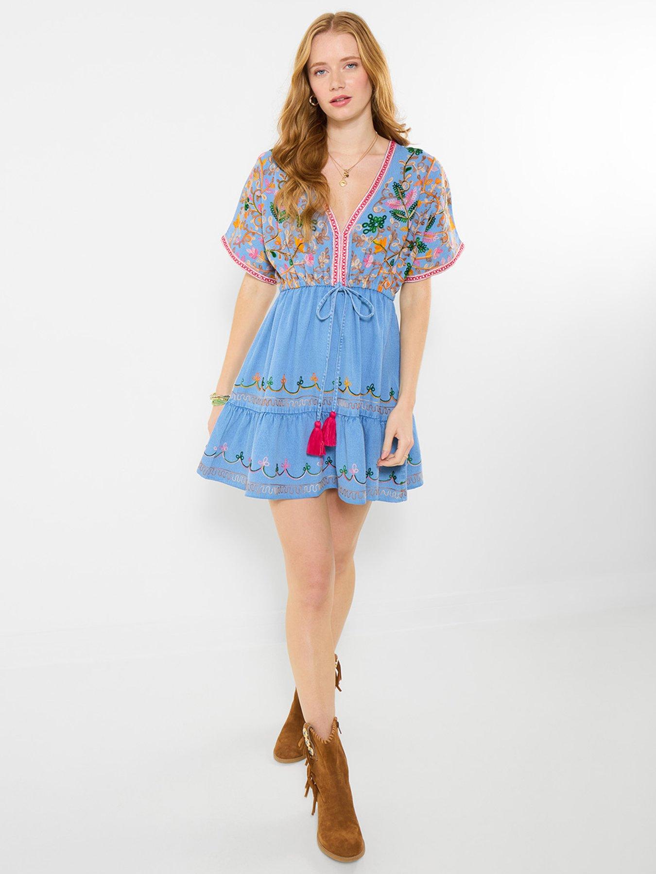 Joe Browns Emma Embroidered Denim Tunic Dress - Blue