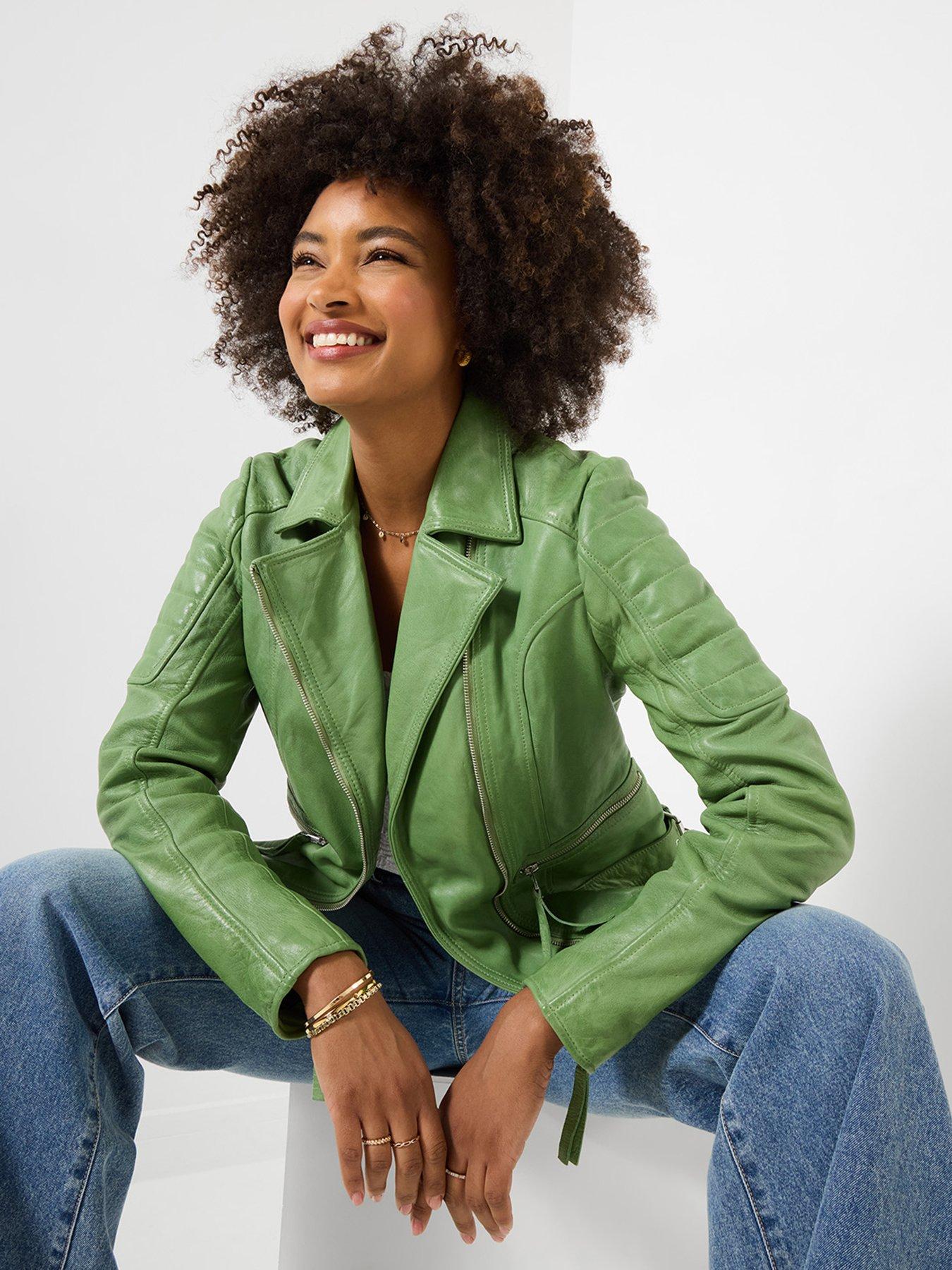 Joe Browns Leather Collared Biker Jacket - Green