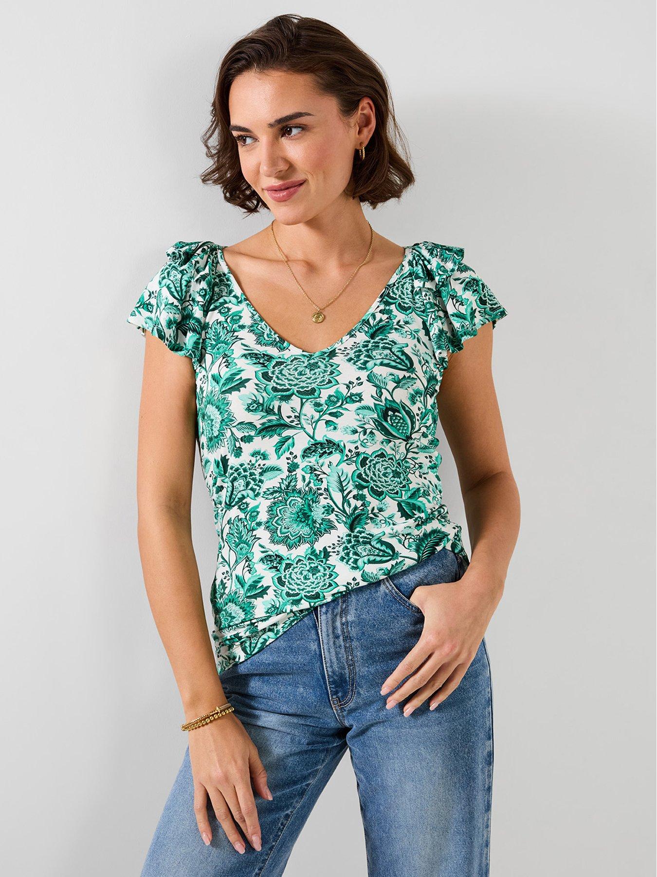 Joe Browns Amelia Frill Sleeve Jersey Top - Green