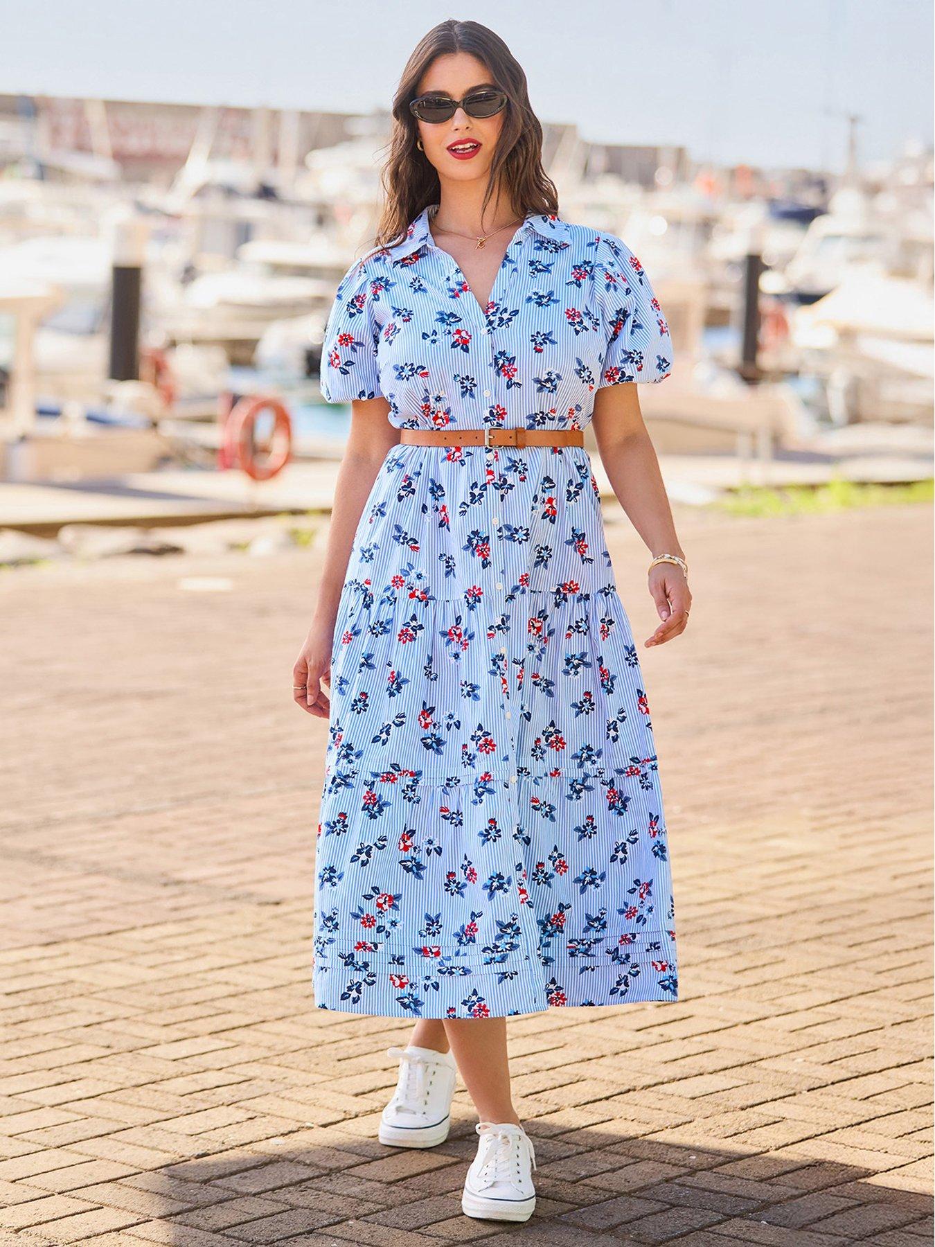 Joe Browns Sasha Stripe Midi Shirt Dress - Blue