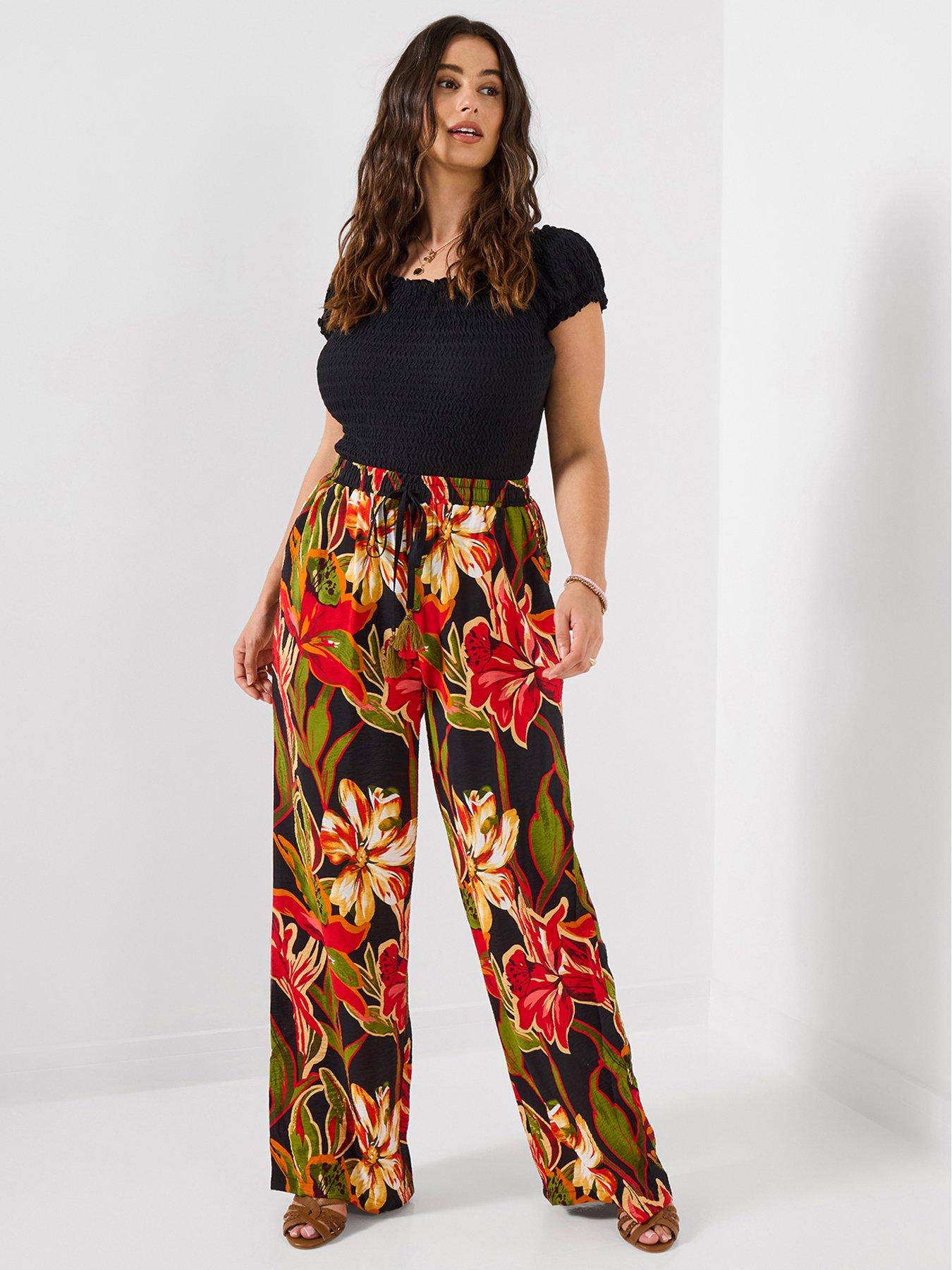 Joe Browns Paloma Printed Floral Wide Leg Trousers - Black