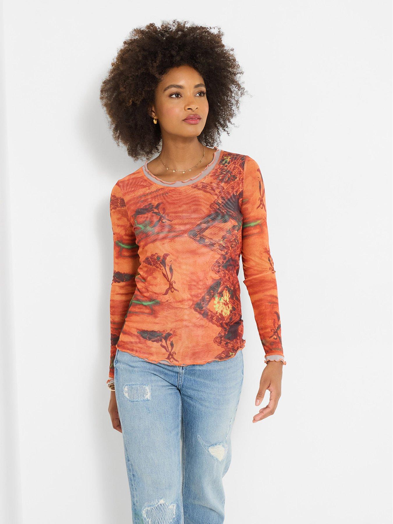 Image 1 of 6 of Joe Browns Darcie Long Sleeve Mesh Top - Orange