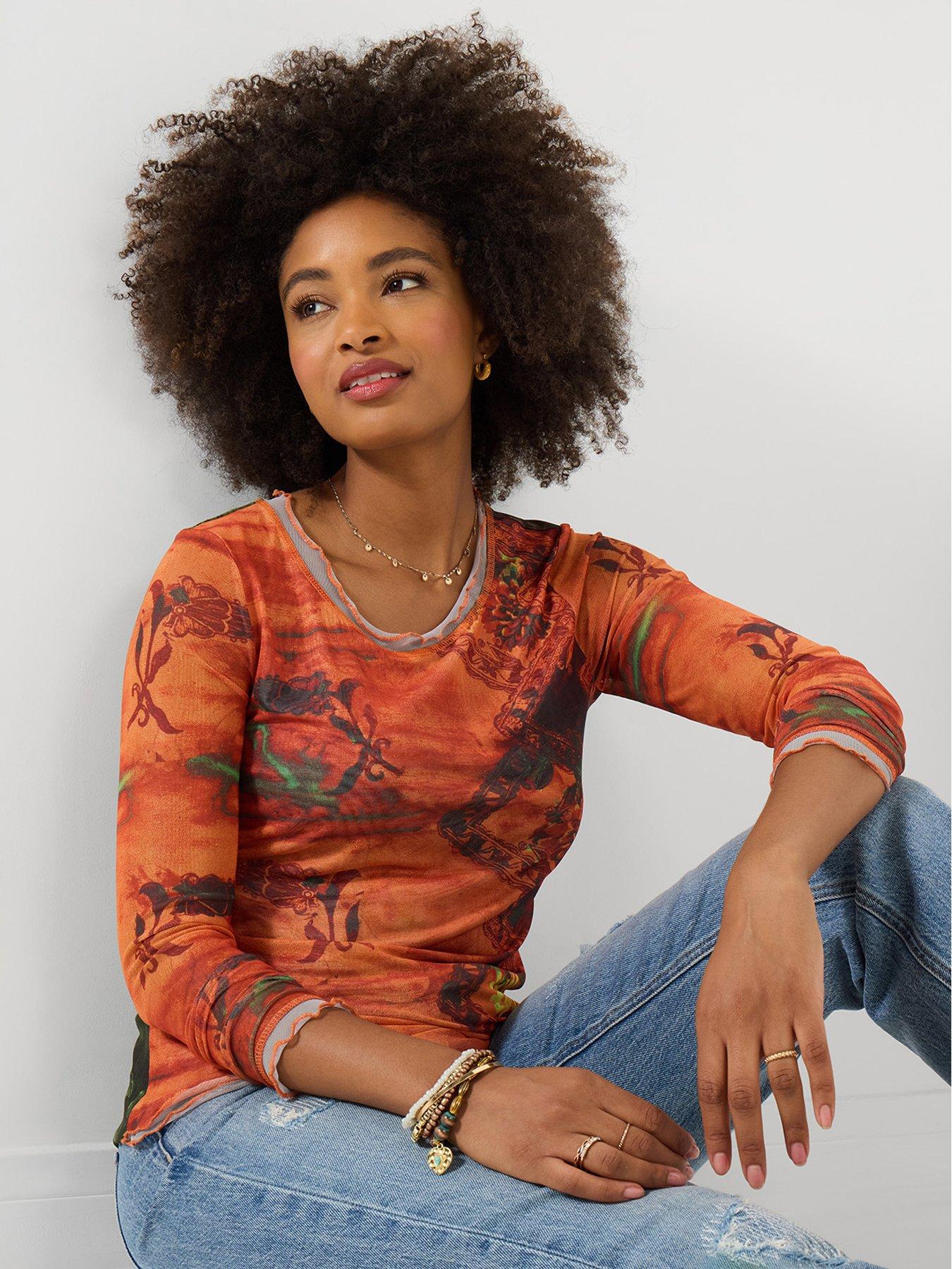 Image 3 of 6 of Joe Browns Darcie Long Sleeve Mesh Top - Orange