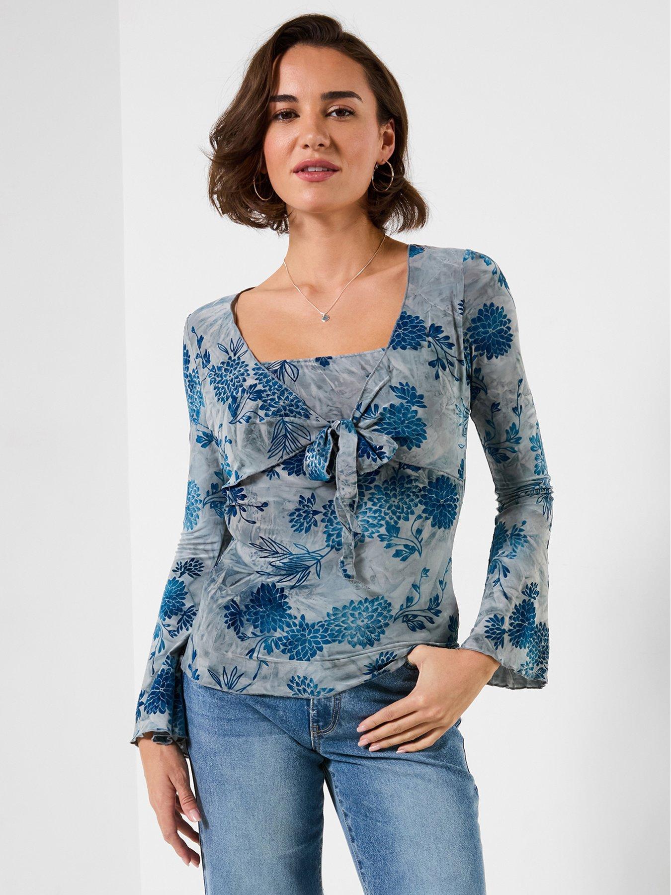 Joe Browns Beach Boutique Tie Front Flocked Top - Blue