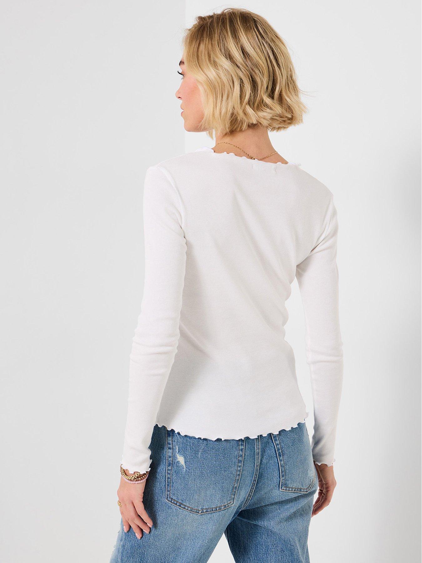 Joe Browns Bonnie Lettuce Edge Detail Rib Top - White | Very