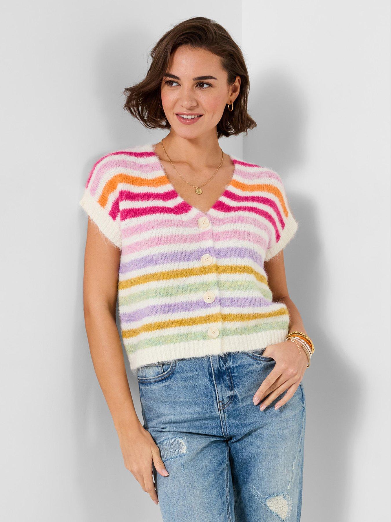 Joe Browns Lucie Stripe Sleeveless Cardigan - Cream