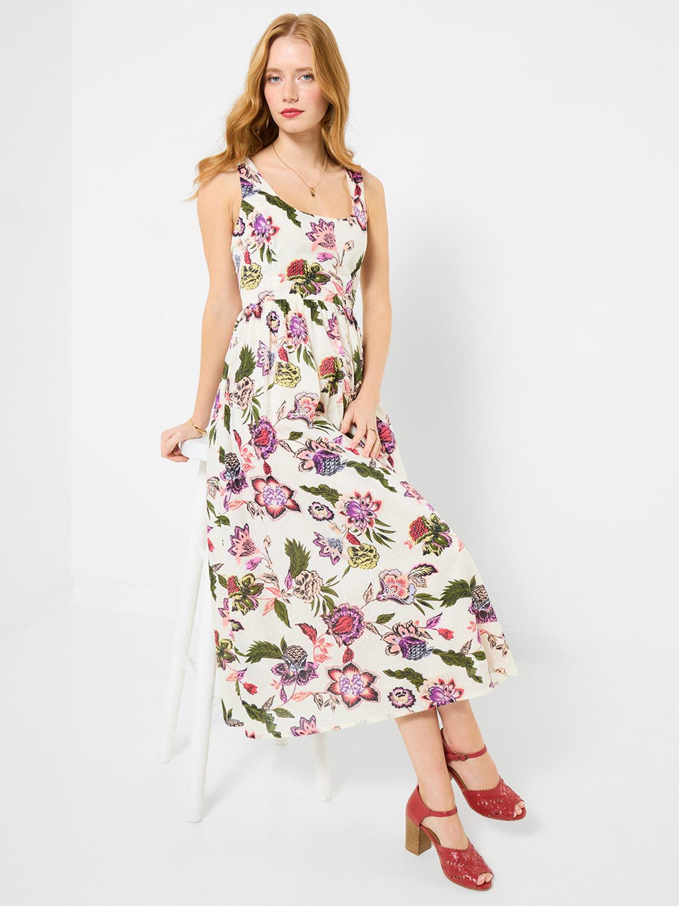 Joe Browns Charlotte Floral Cotton Dobby Midi Dress - White