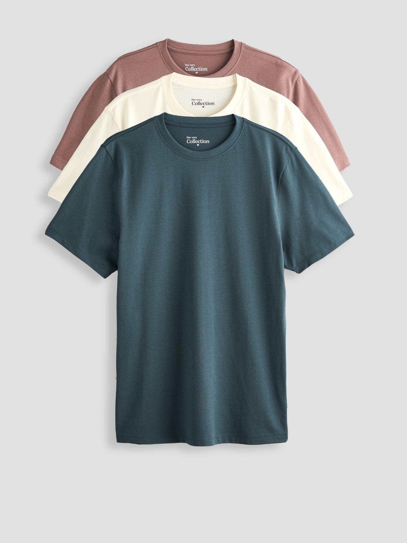 The Very Collection 3 Pack Essential T-Shirts - Blue/Cream/Mushroom