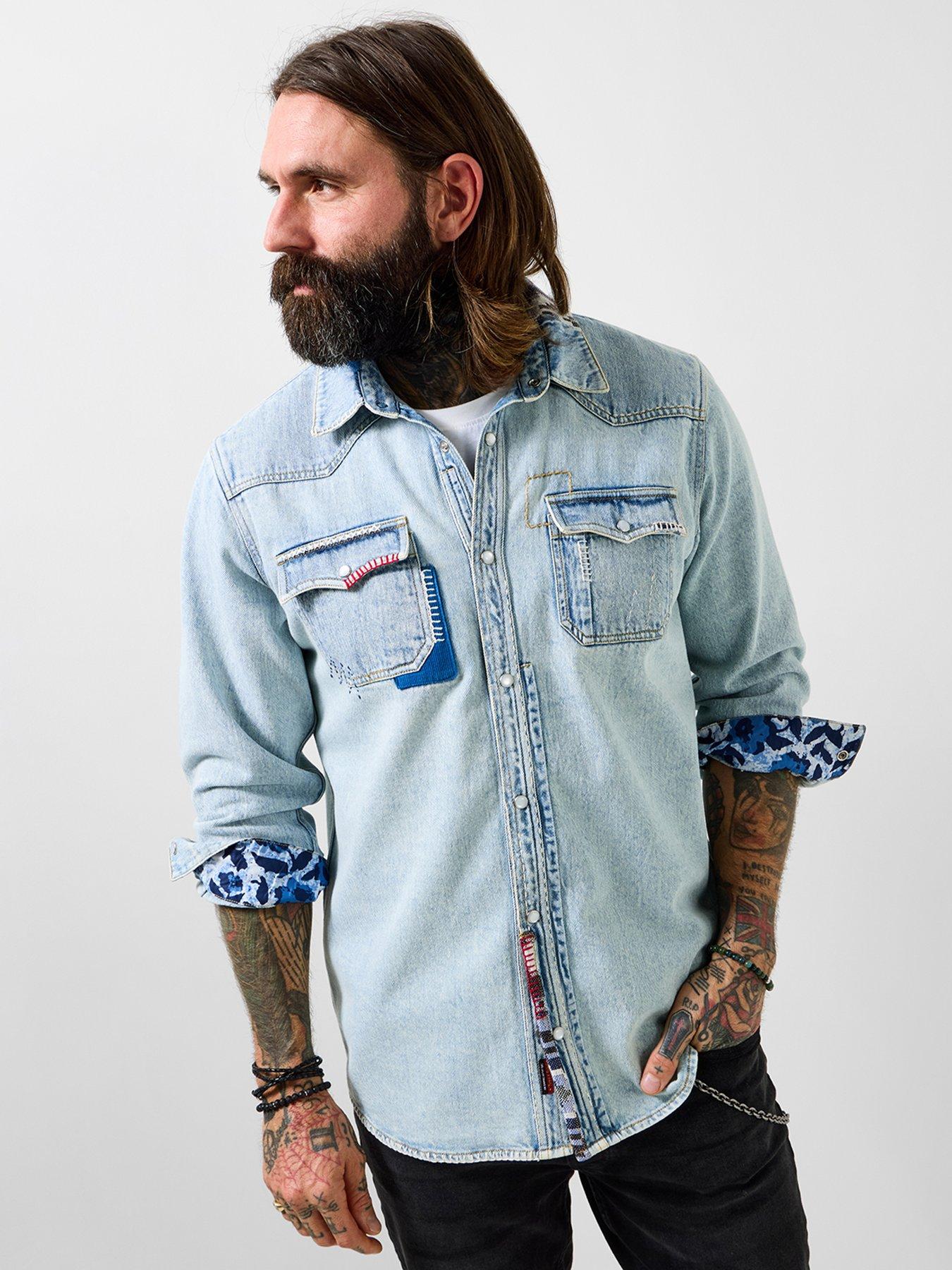 Joe Browns Customised Long Sleeve Denim Shirt, Blue, Size Xl, Men