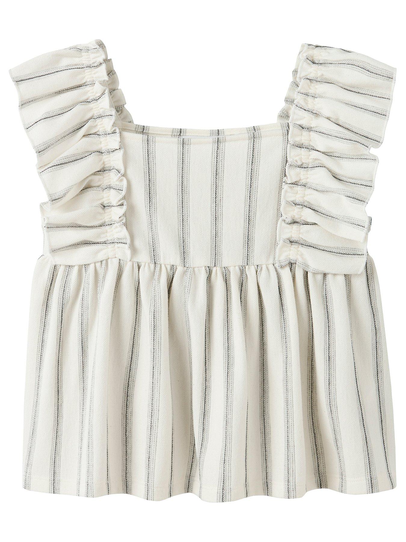Name It Girls Frill Stripe Co-Ord Blouse, Almond Milk, Size Age: 6 Years