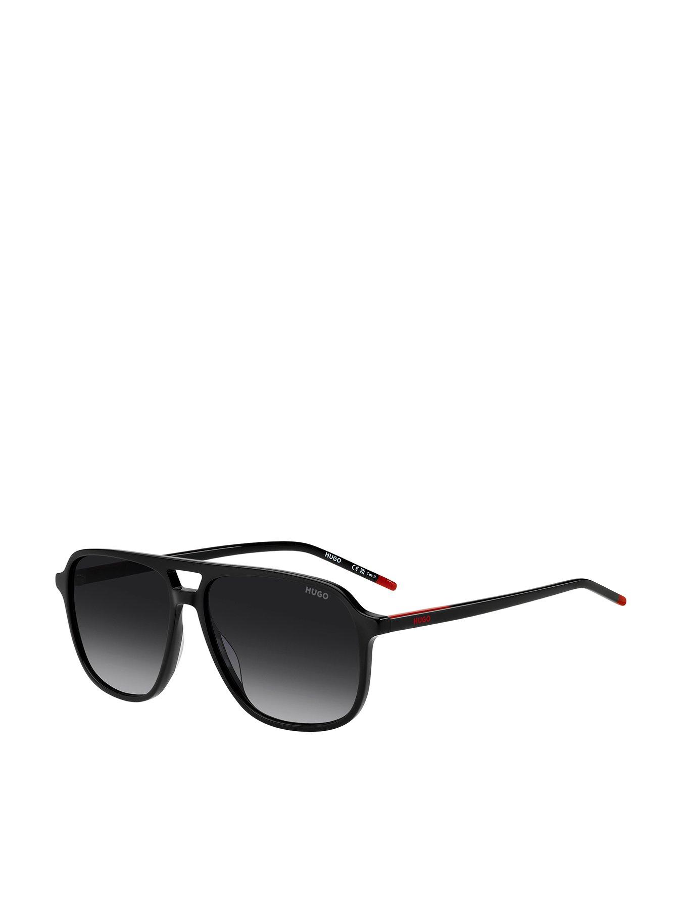 HUGO Square Double Bridge Sunglasses- Black