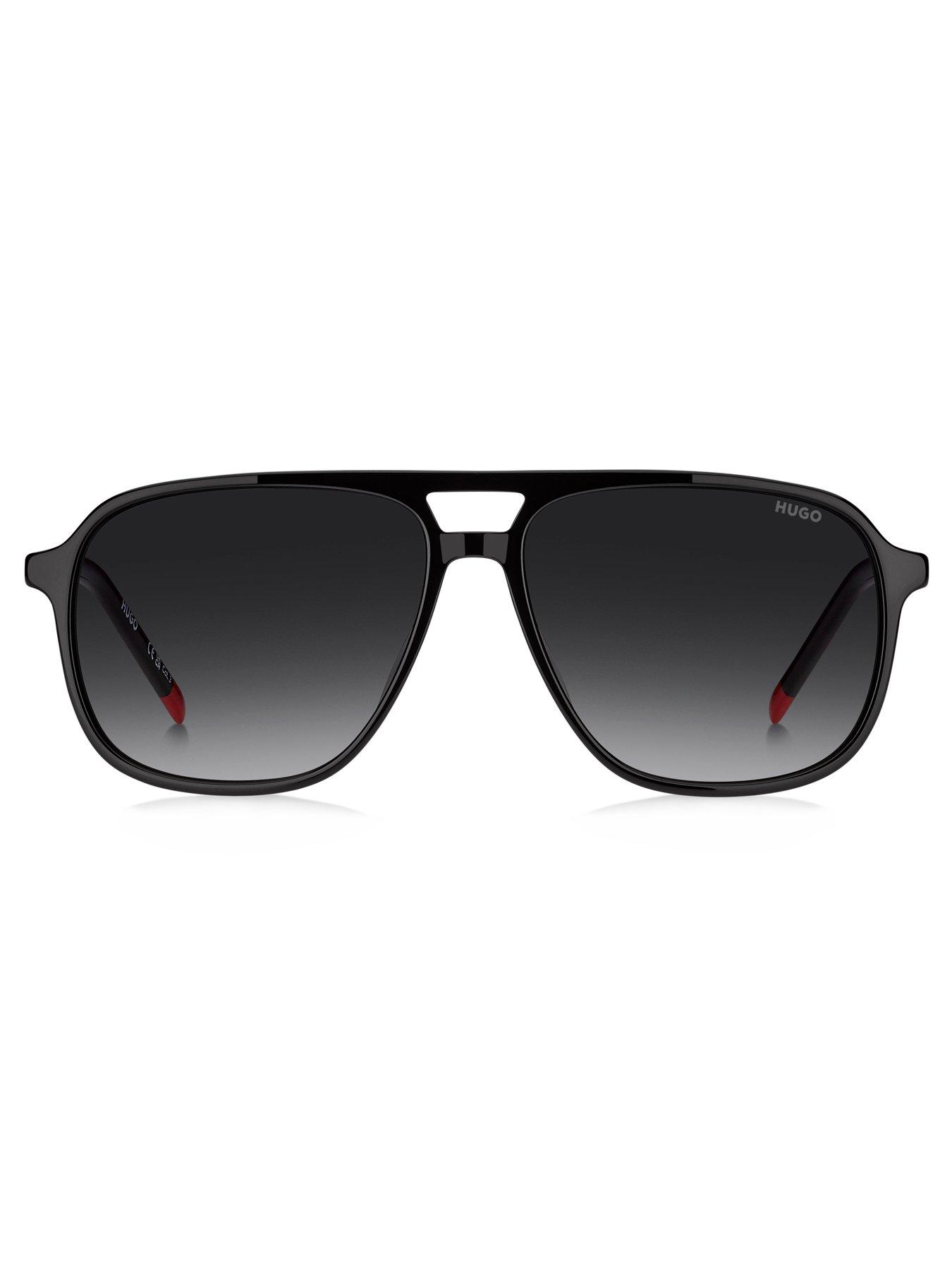 Image 3 of 5 of HUGO Square Double Bridge Sunglasses- Black