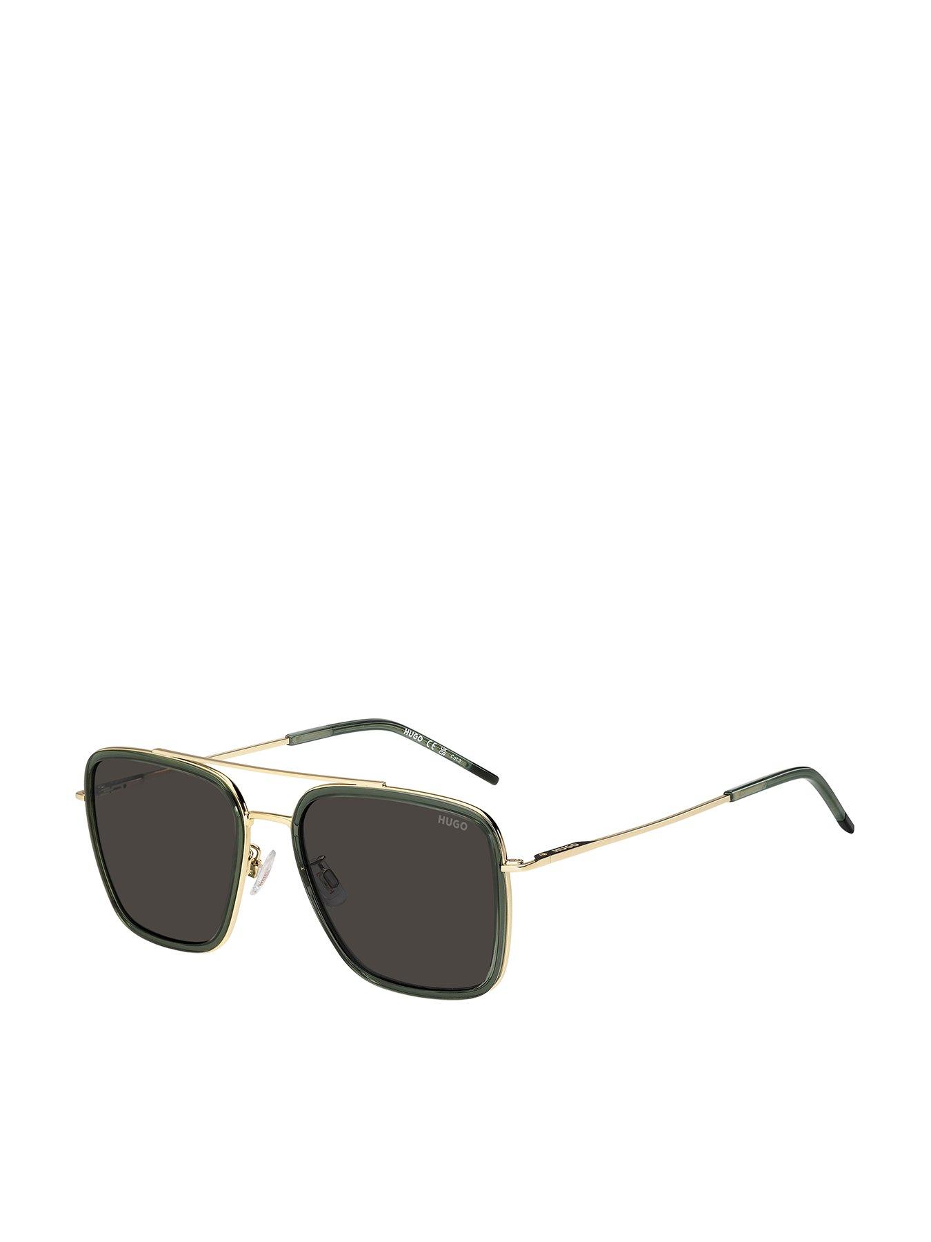 HUGO Square Double Bridge Sunglasses- Gold