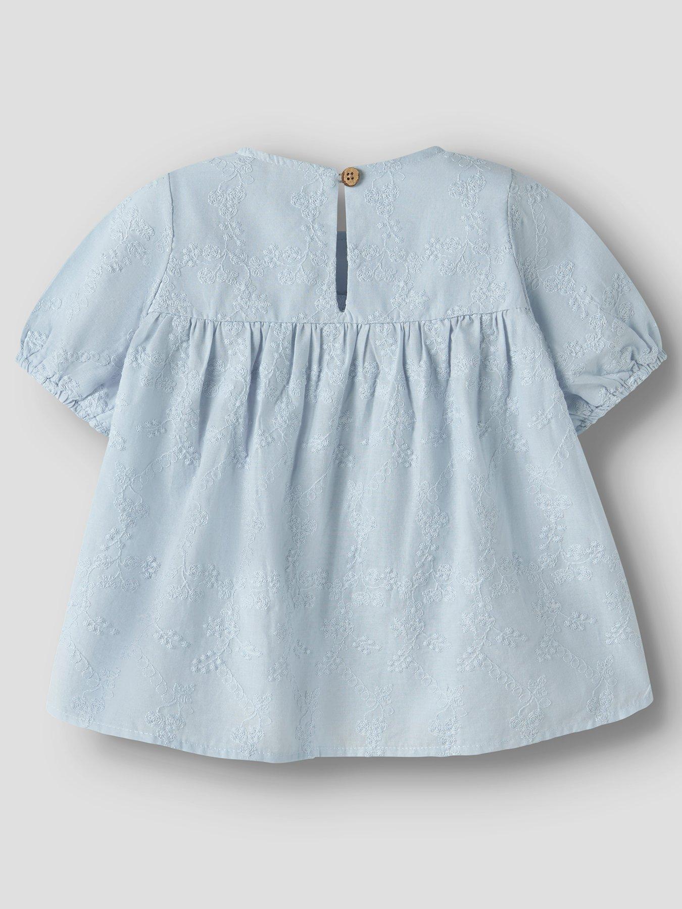 Image 3 of 5 of Lil Atelier Mini Girls Sibling Embroidered Short Sleeve Blouse - Light Blue