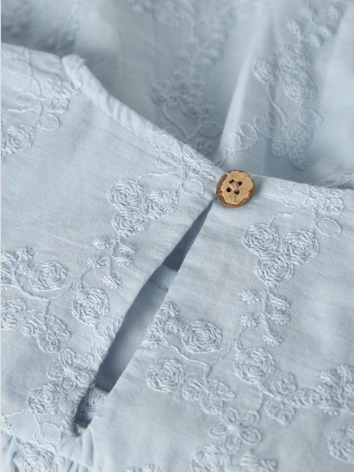 Image 4 of 5 of Lil Atelier Mini Girls Sibling Embroidered Short Sleeve Blouse - Light Blue