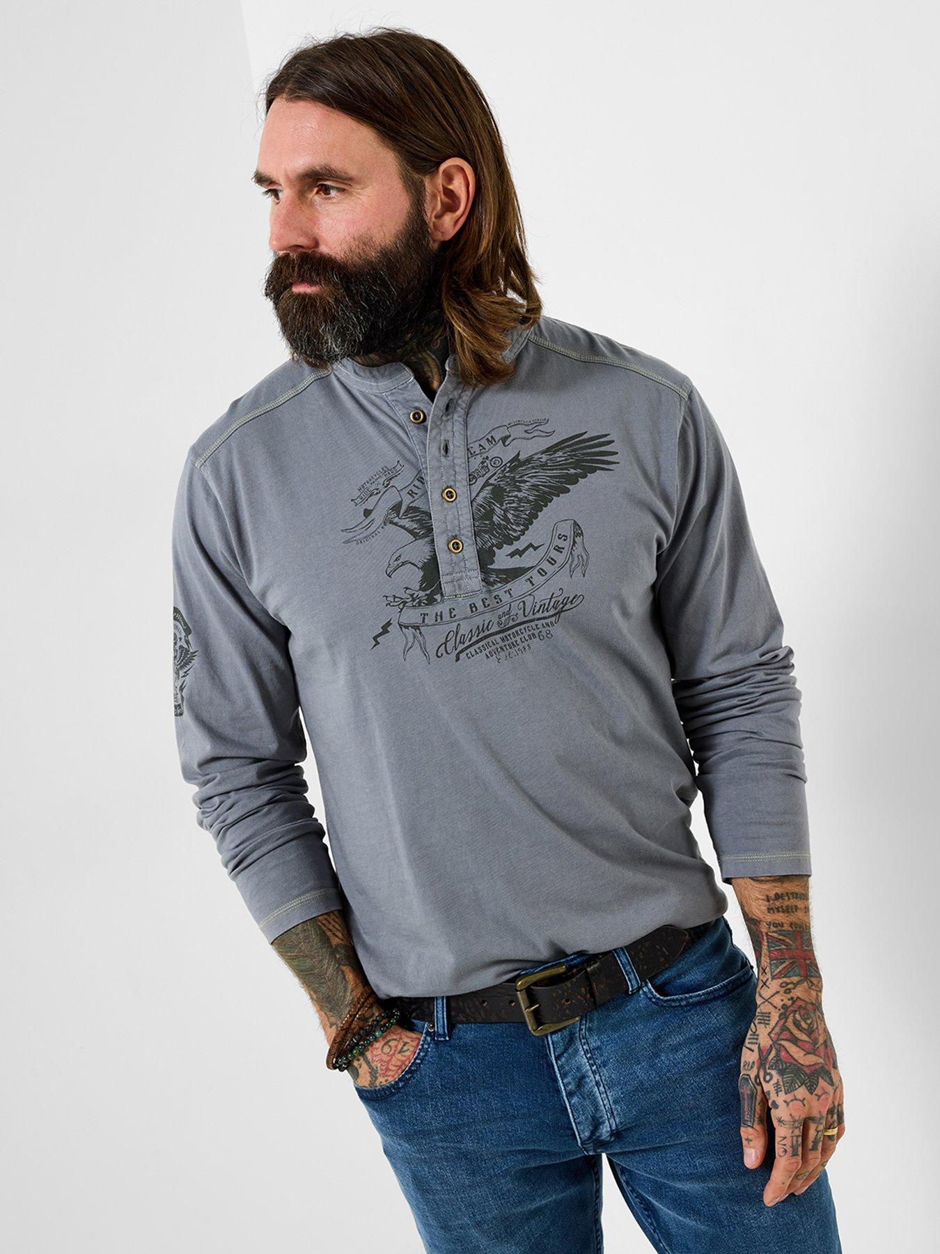 Joe Browns Eagle Eyed Long Sleeve Henley T-shirt, Grey, Size 2Xl, Men