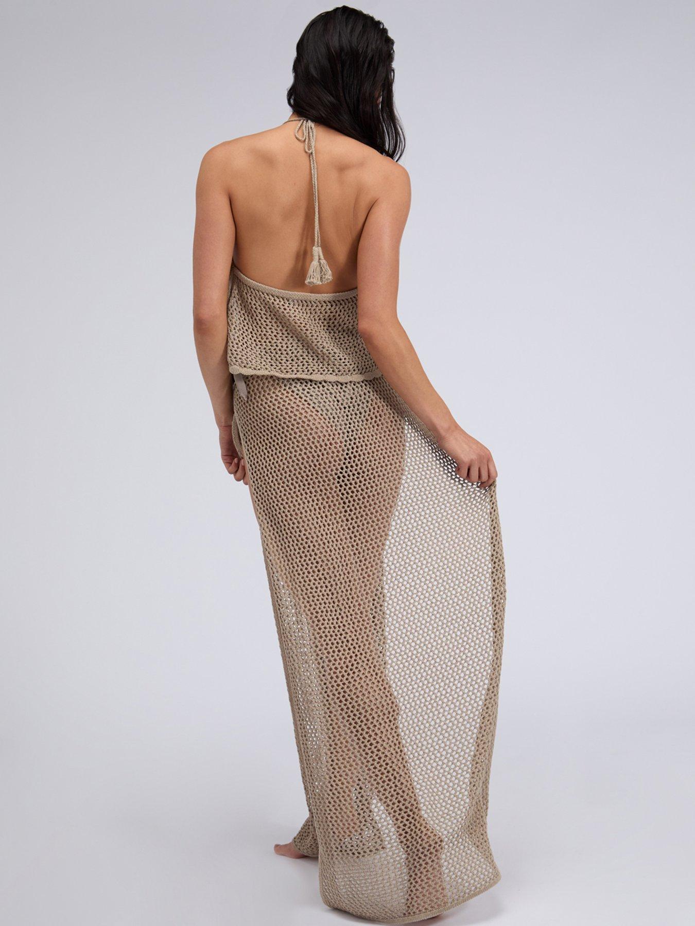 Image 2 of 6 of Boux Avenue Knitted Halter Beach Top - Neutral