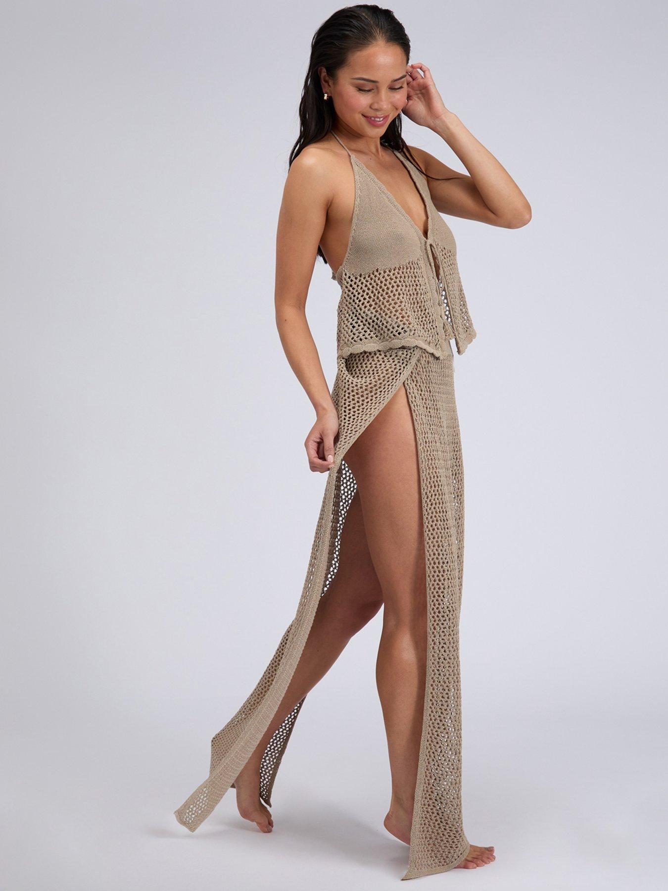 Image 3 of 6 of Boux Avenue Knitted Halter Beach Top - Neutral