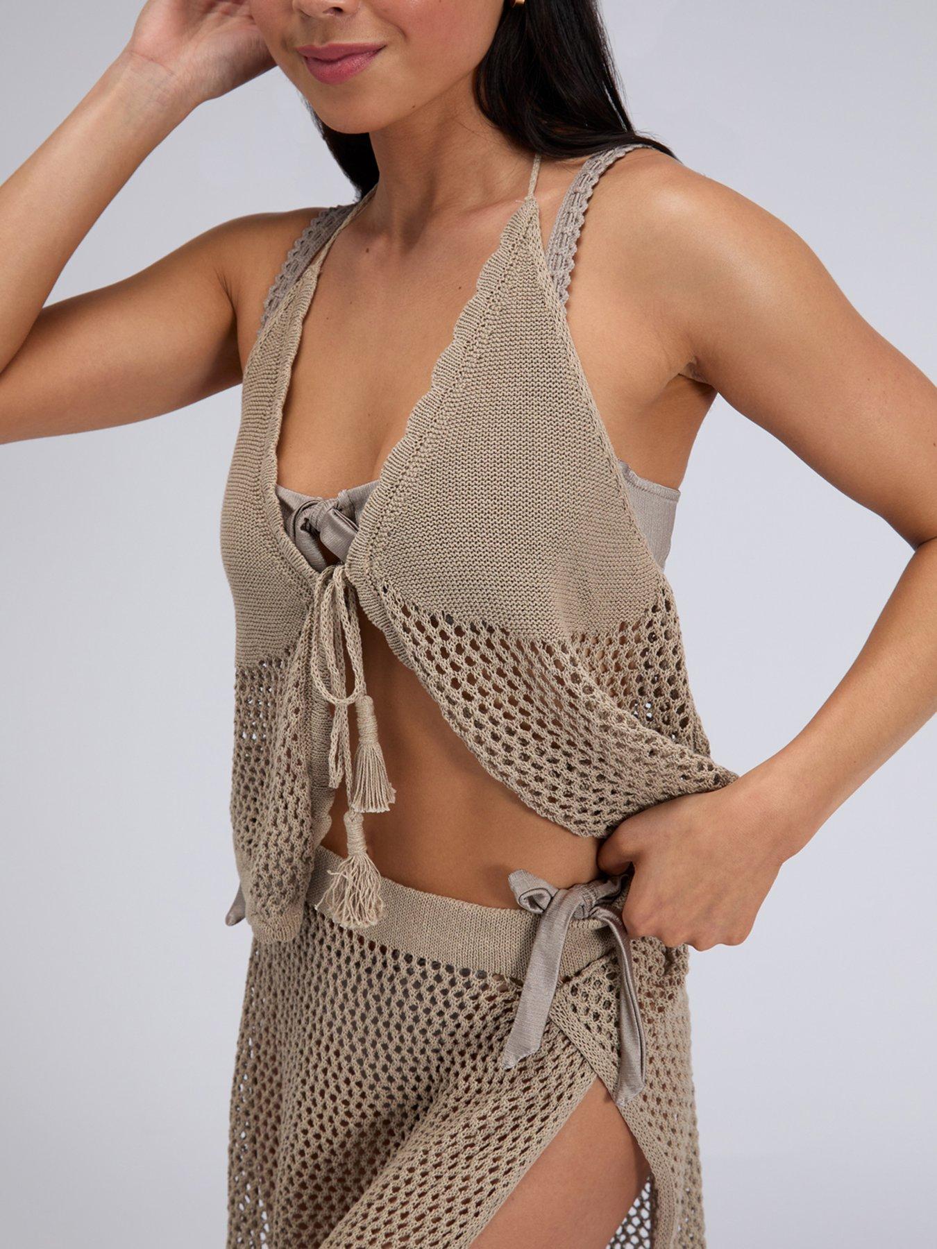Image 5 of 6 of Boux Avenue Knitted Halter Beach Top - Neutral