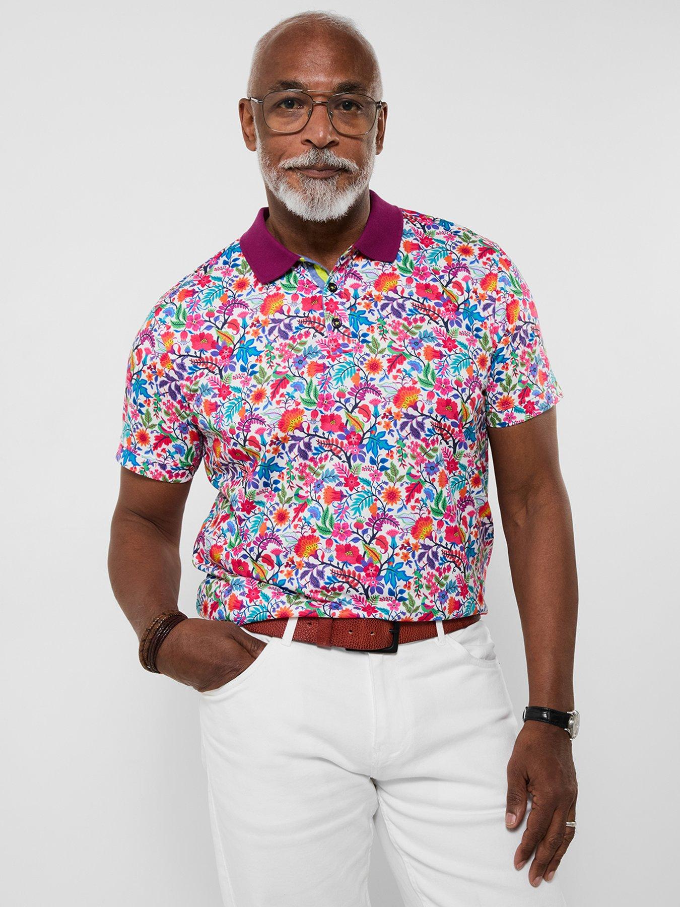 Joe Browns Fabulous Floral Polo Shirt, Multi, Size S, Men