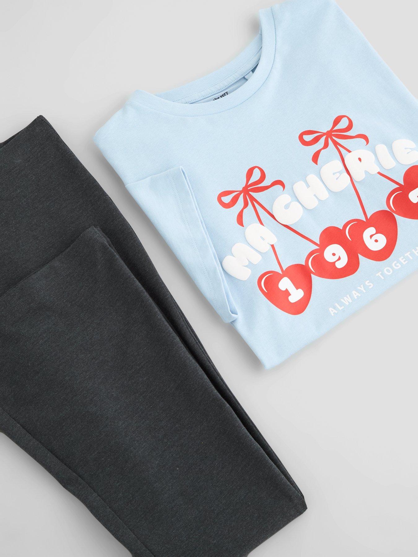 Image 3 of 5 of The Very Collection Girls Oversized Short Sleeve T-shirt And Flared Legging Outfit - Blue