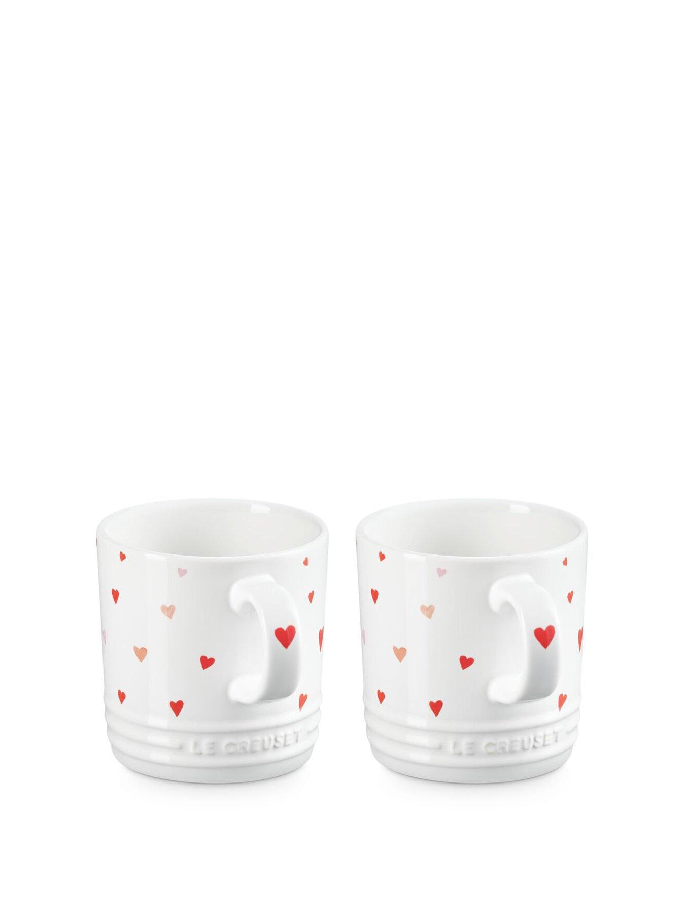 Le Creuset Stoneware Set of 2 350ml Heart Decal Mugs