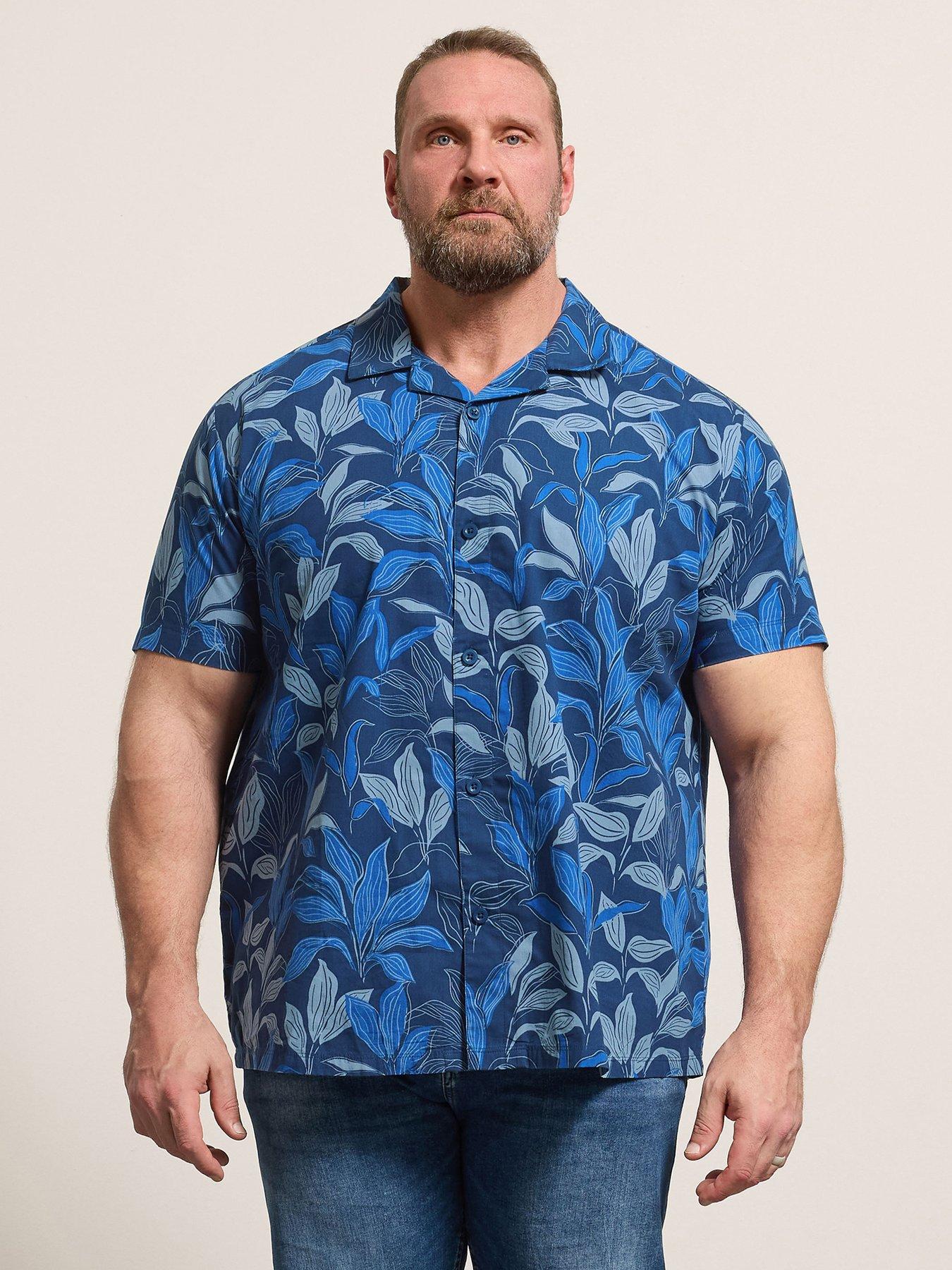 BadRhino Tonal Leaf Print Short Sleeve Shirt - Blue