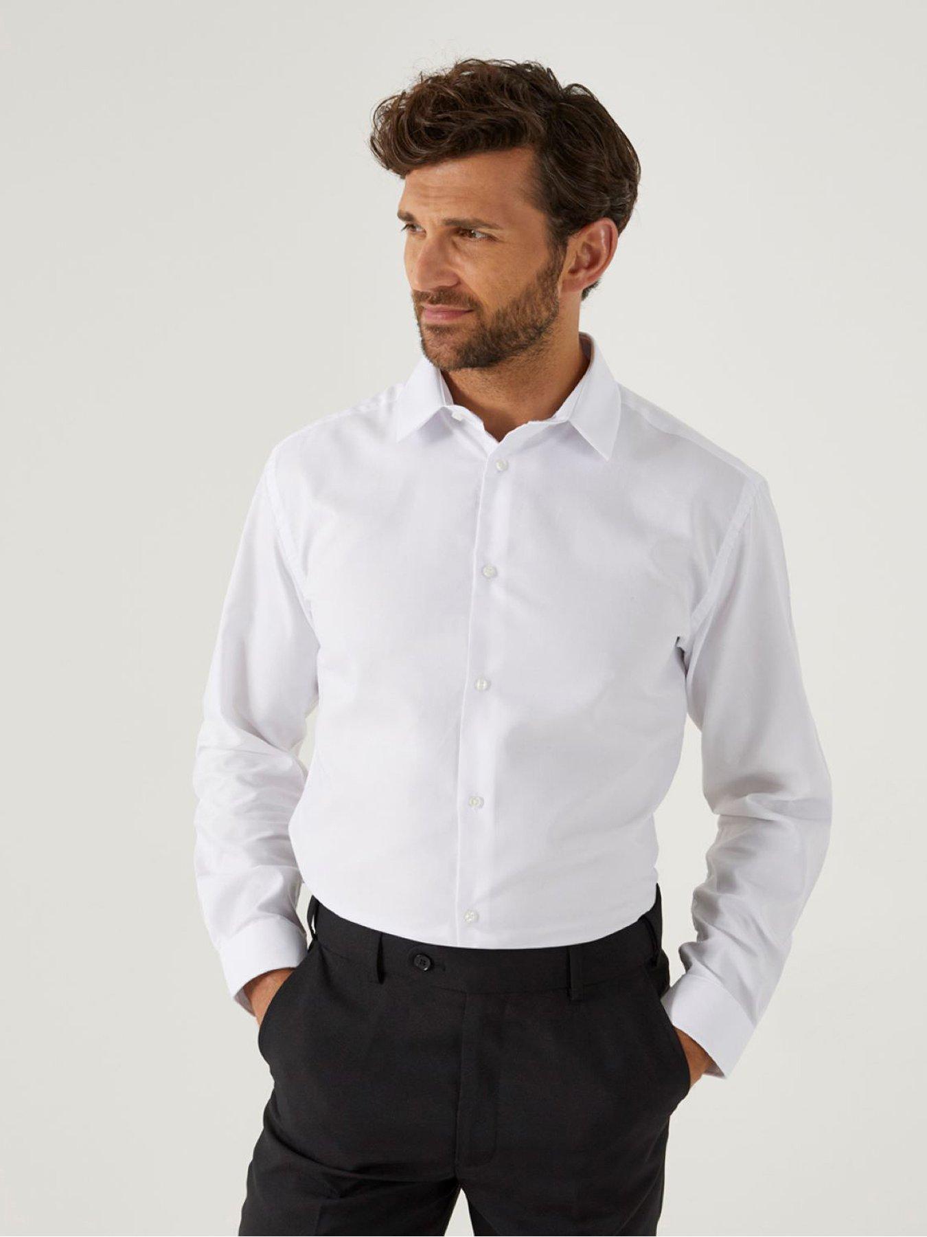 short slim fit dresses Men's Formal Slim Fit Stretch Shirt In Navy main image 1