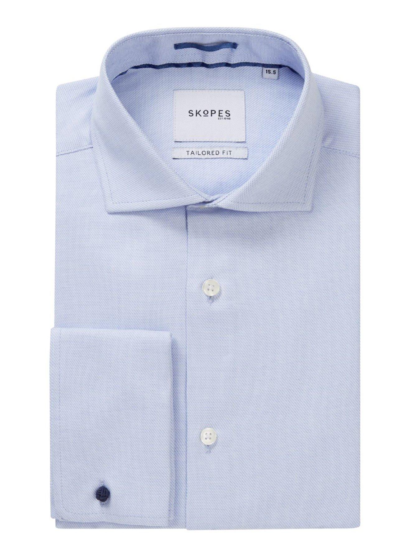 Image 4 of 4 of Skopes Premium Tailored Fit Dobby Long Sleeve Plain Shirt - Blue