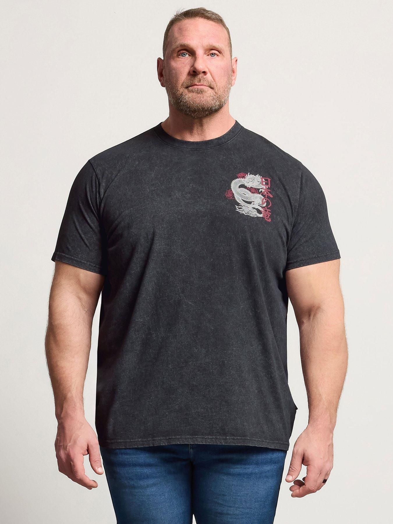 BadRhino Dragon Acid Wash T-Shirt, Grey, Size 7-8Xl, Men