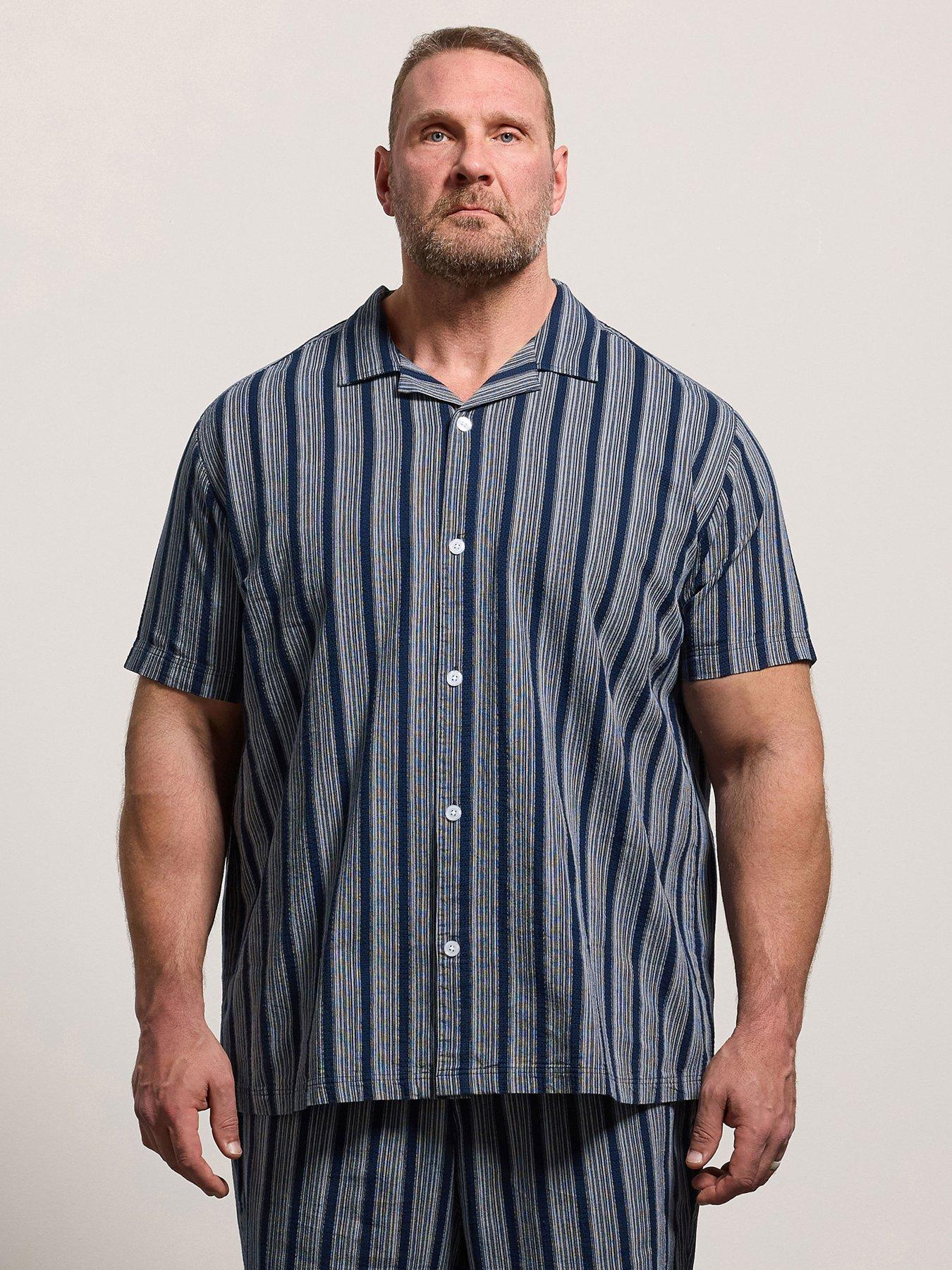 BadRhino Striped Short Sleeve Shirt, Blue, Size 1Xl, Men