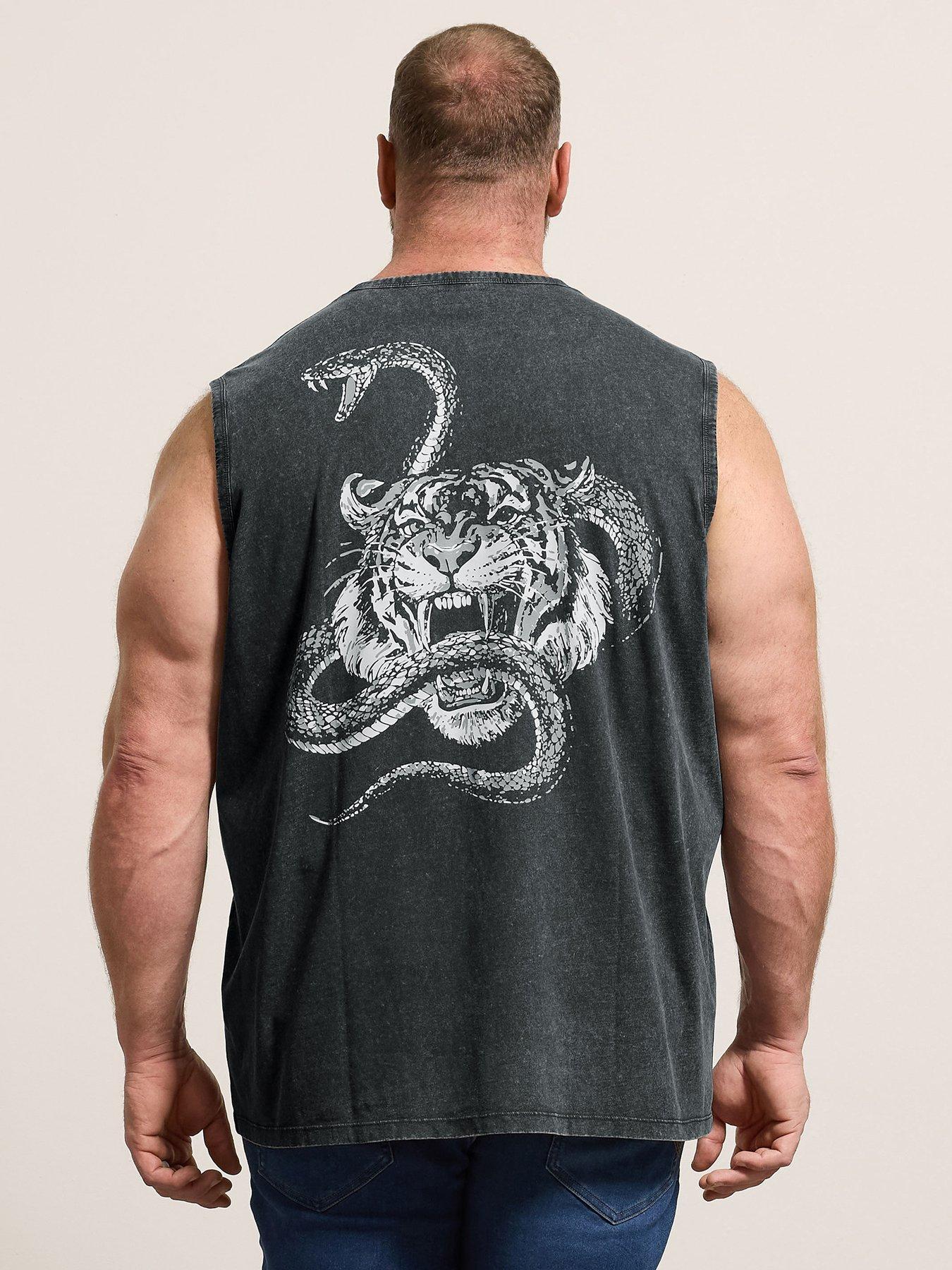 BadRhino Acid Wash Tiger Muscle Vest, Black, Size 4Xl, Men