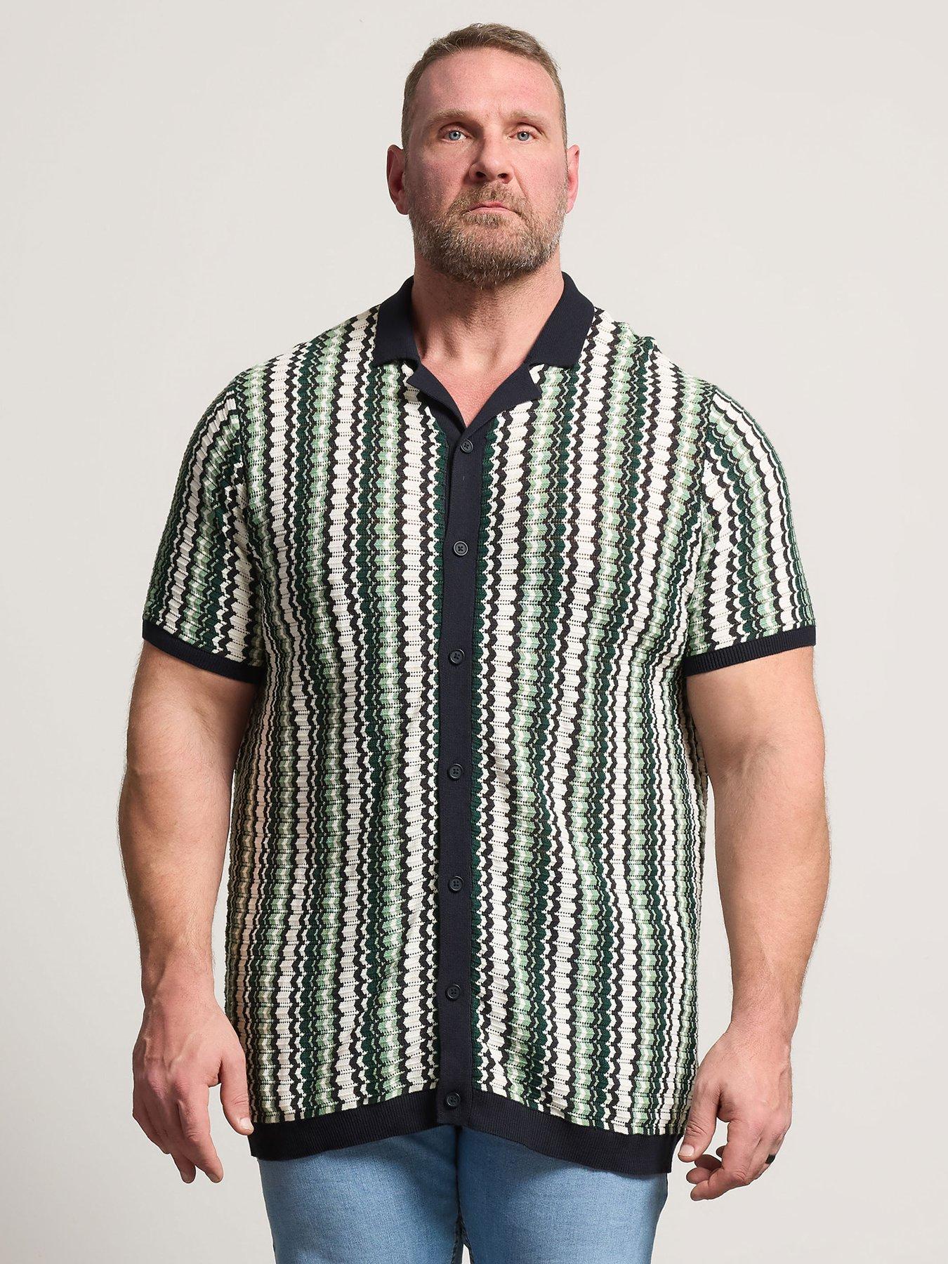 Badrhino Knitted Zig Zag Short Sleeve Shirt - Green